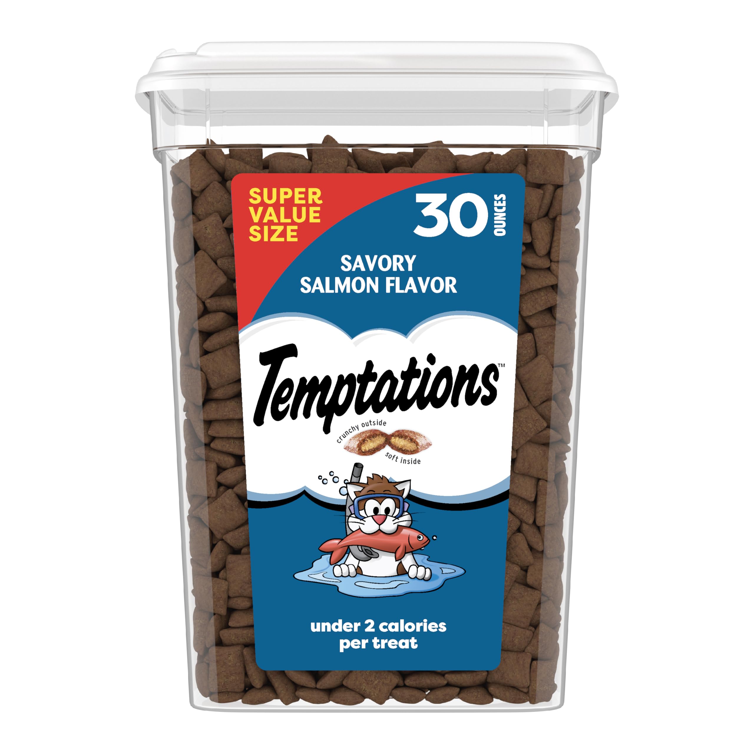 Temptations saumon pack ouvert: friandise croquante et moelleuse prête à être offerte.