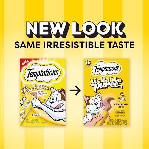 Temptations tube purée poulet crèmeuse, friandise humide idéale pour l'entraînement.