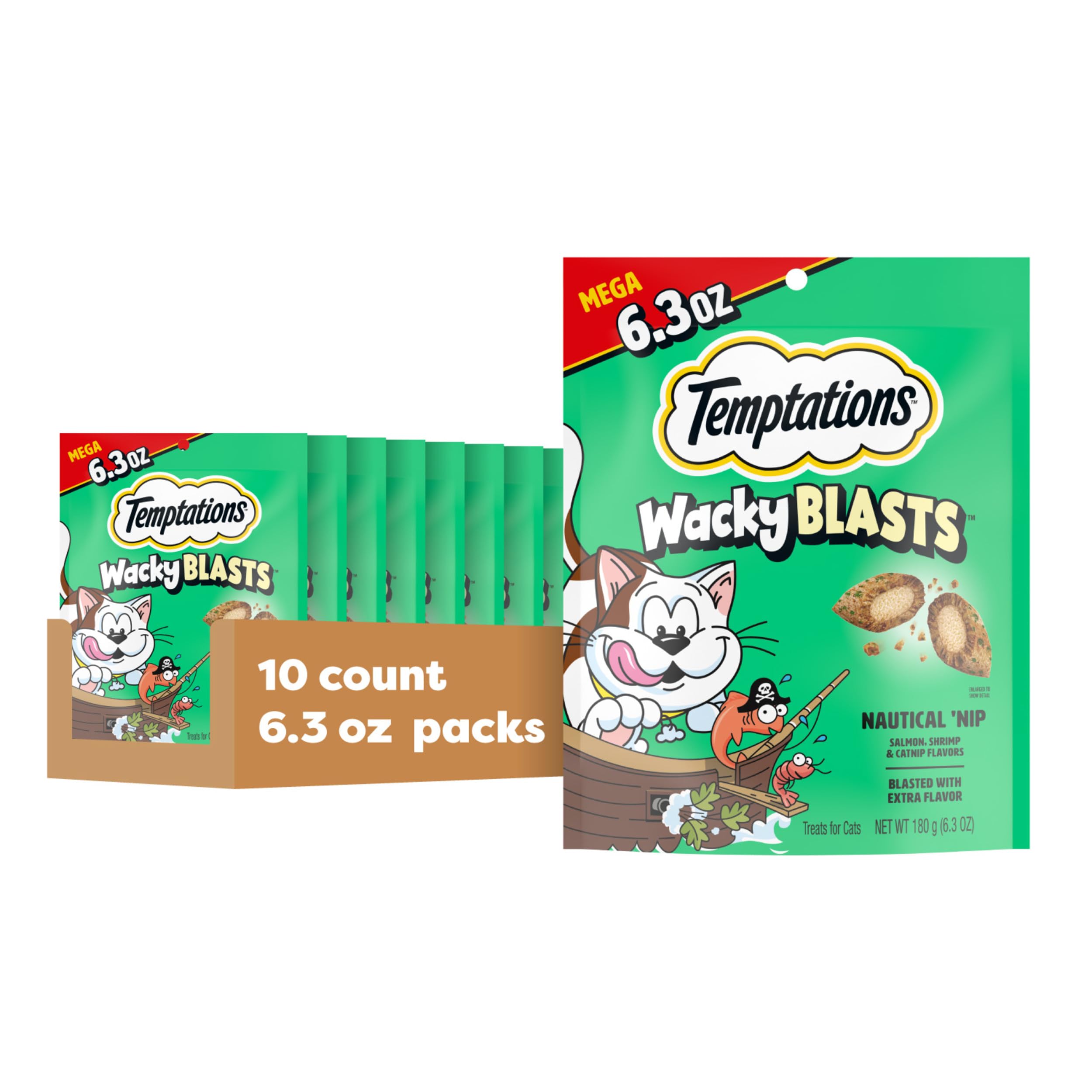 Friandises Temptations Wacky Blasts, sachet ouvert, récompense délicieuse pour chat