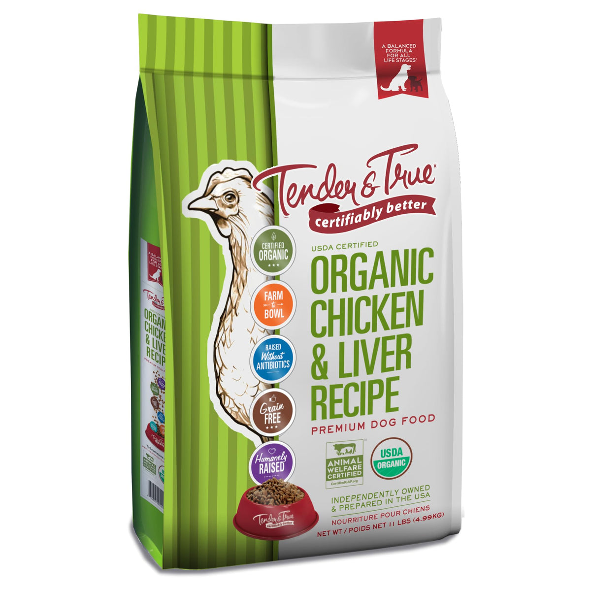 Tender & True poulet bio – sac de 11 lb, riche en protéines naturelles.