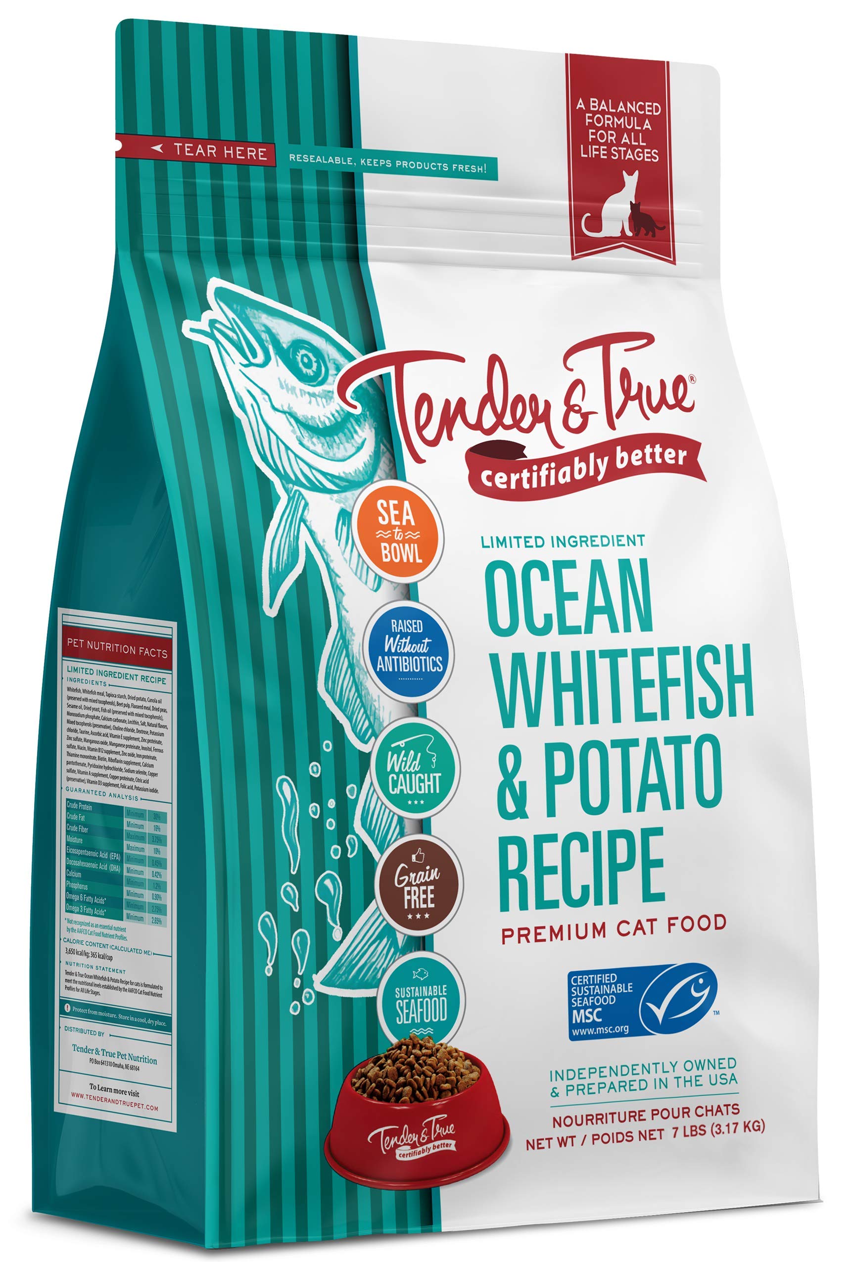 Tender & True croquettes poisson-blanc chat: texture croustillante et repas équilibré.