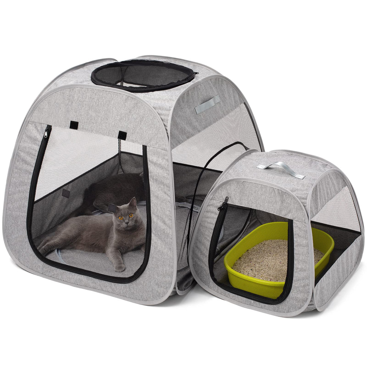 Tenrai chat playpen portable avec design trapezoidal pour plus de stabilité.