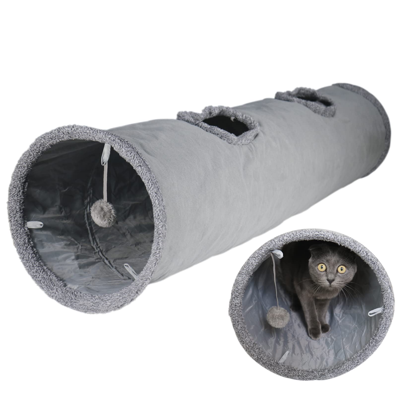 Terunat Tunnel Chat intérieur 51x12 gris suede, espace généreux pour jeux et exercice.