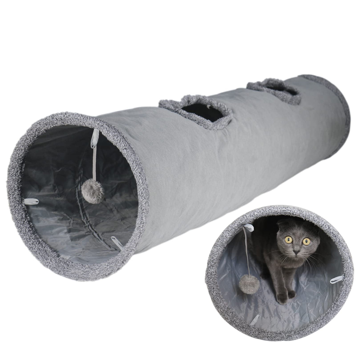 Terunat Tunnel Chat intérieur 51x12 gris suede, espace généreux pour jeux et exercice.