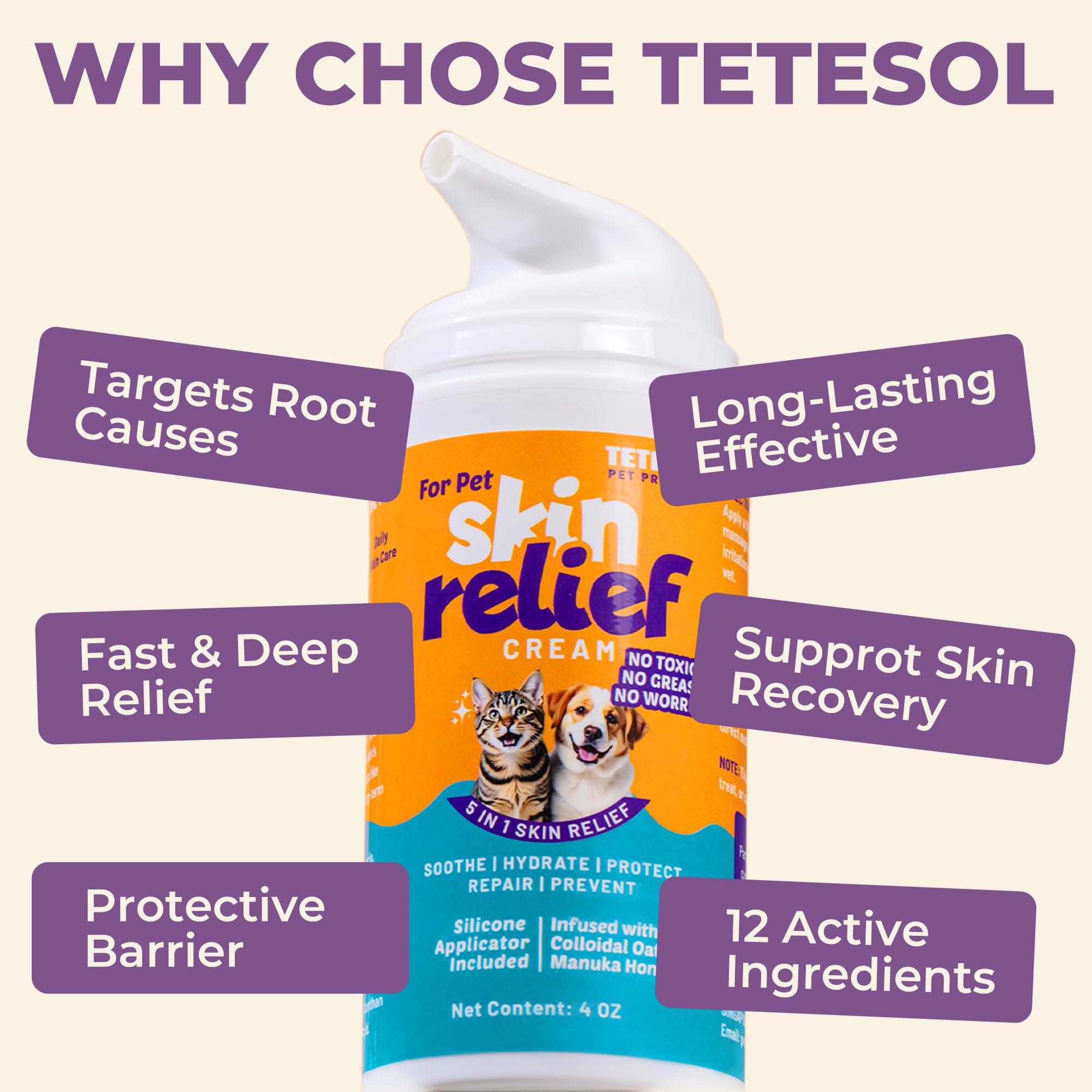Tetesol Avoine colloïdale concombre extrait apaise peaux sensibles canines.