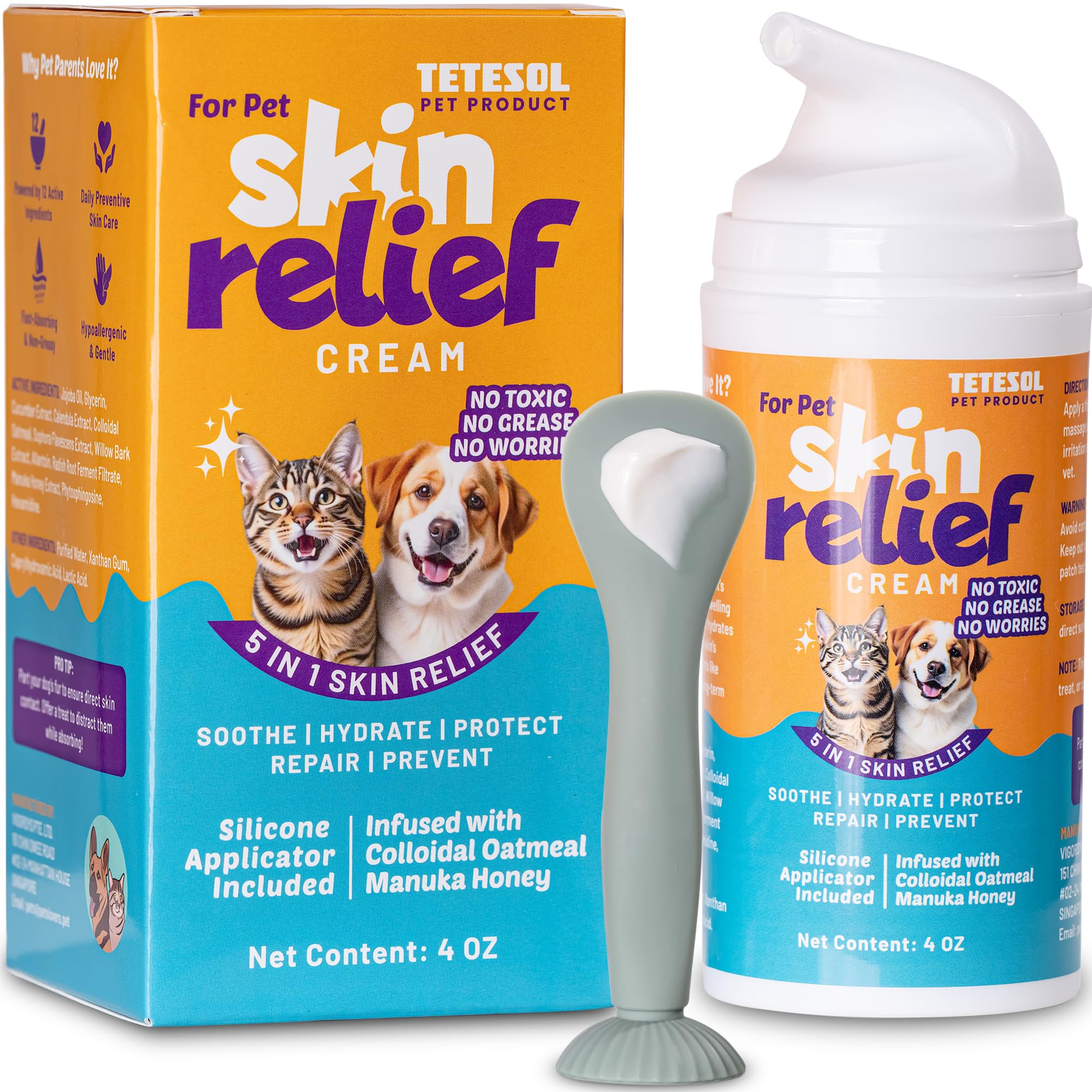 Tetesol Crème relief grattage chien pompe pour soulager démangeaisons rapidement.