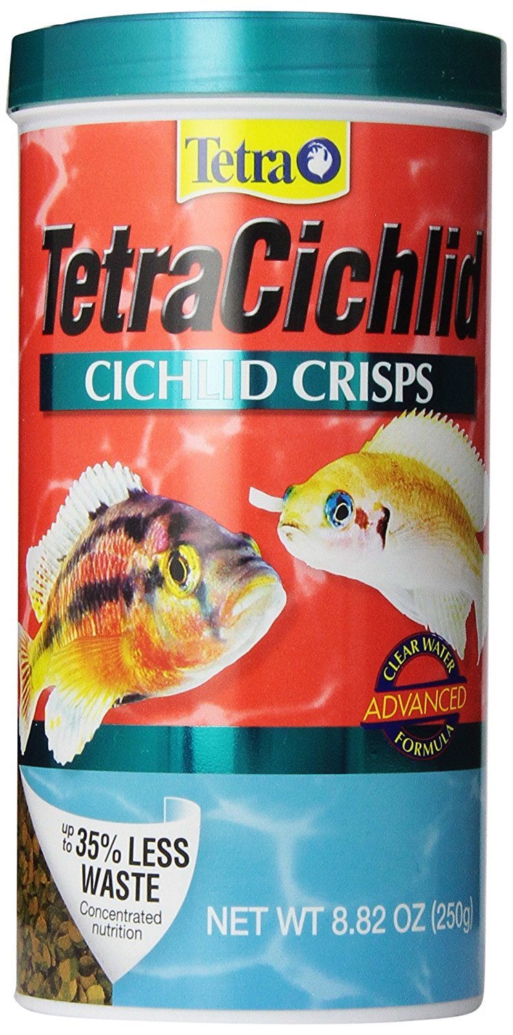 Emballage pratique des Cichlidés Tetra Crisps pour dosage précis.