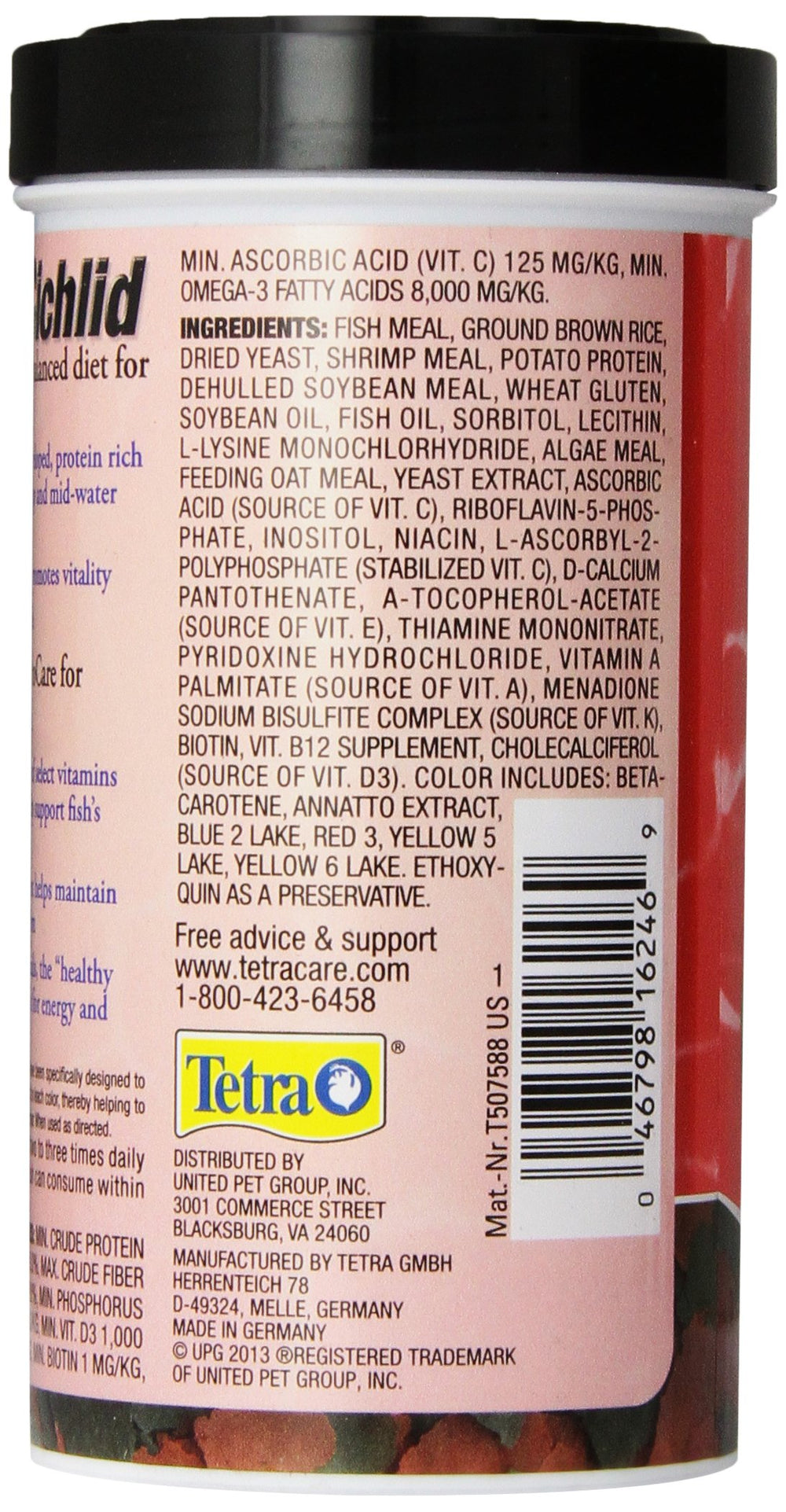 Étiquette ProCare de TetraCichlid Flakes montrant le soutien immunitaire.