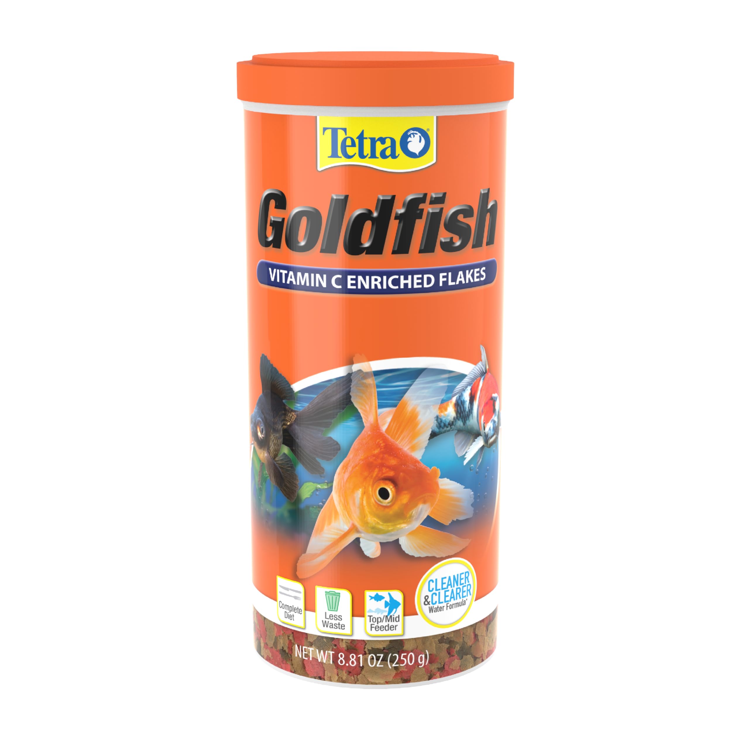 Tetra Goldfish Flocons Vitamin C, aperçu emballage, nutrition pratique pour poissons rouges.