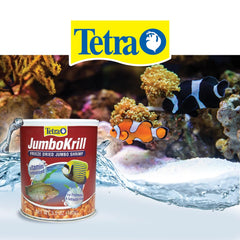 Gros morceaux lyophilisés JumboKrill, riches en caroténoïdes pour des couleurs naturelles.