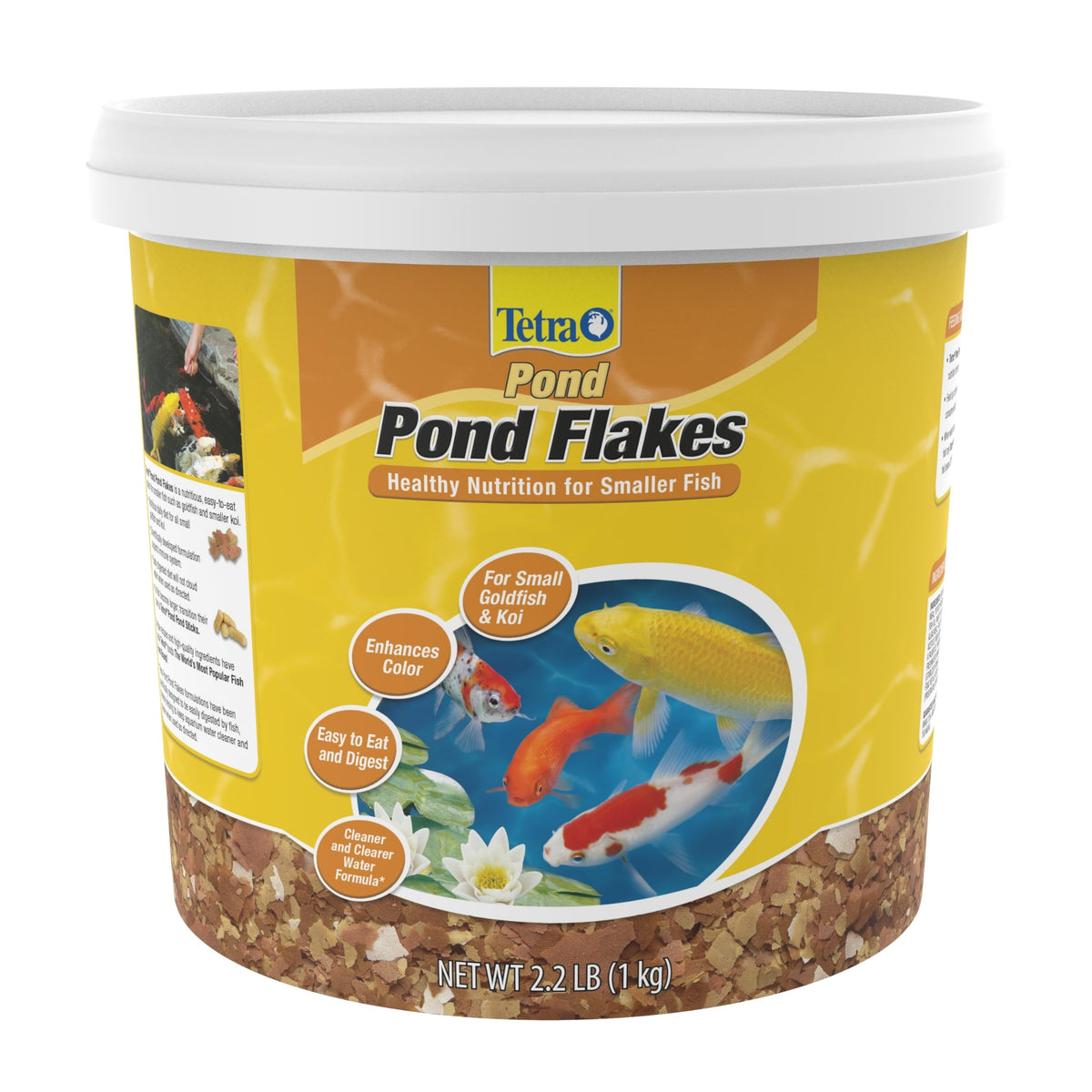 Tetra Pond Flakes: conditionnement en bocal 1 kg, alimentation pratique pour petits poissons.