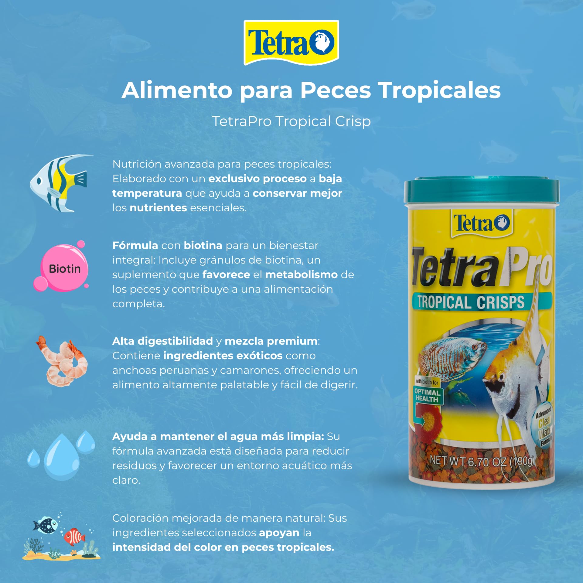 TetraPro Tropical Crisps, couleurs externes et algues pour croissance.