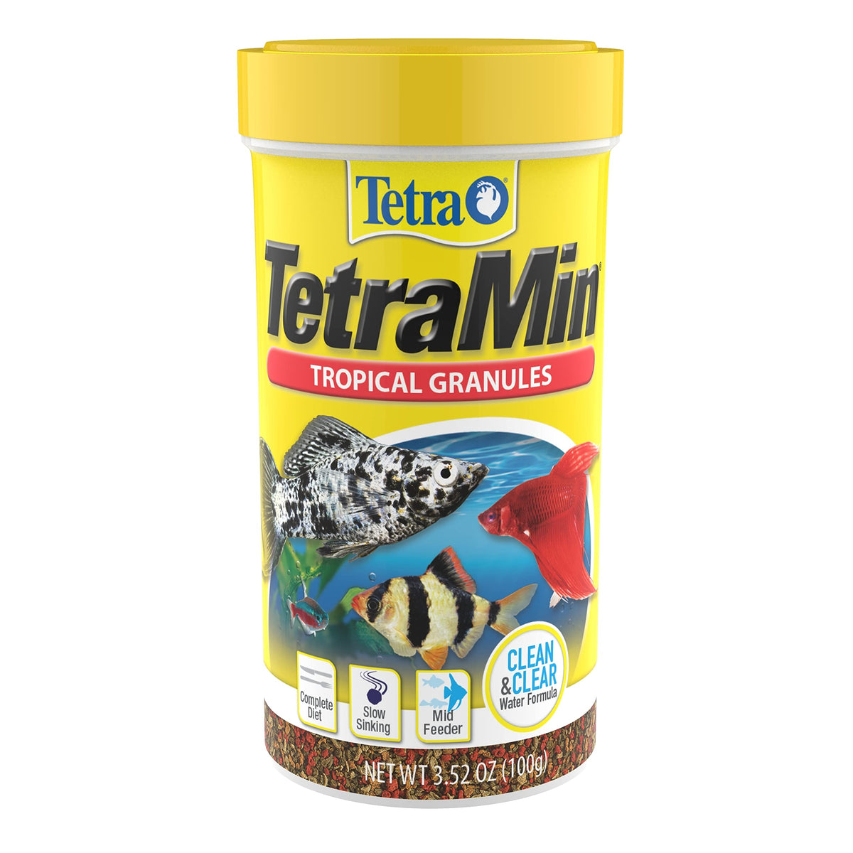 Boîte TetraMin Tropical Granules avec emballage clair et pratique.