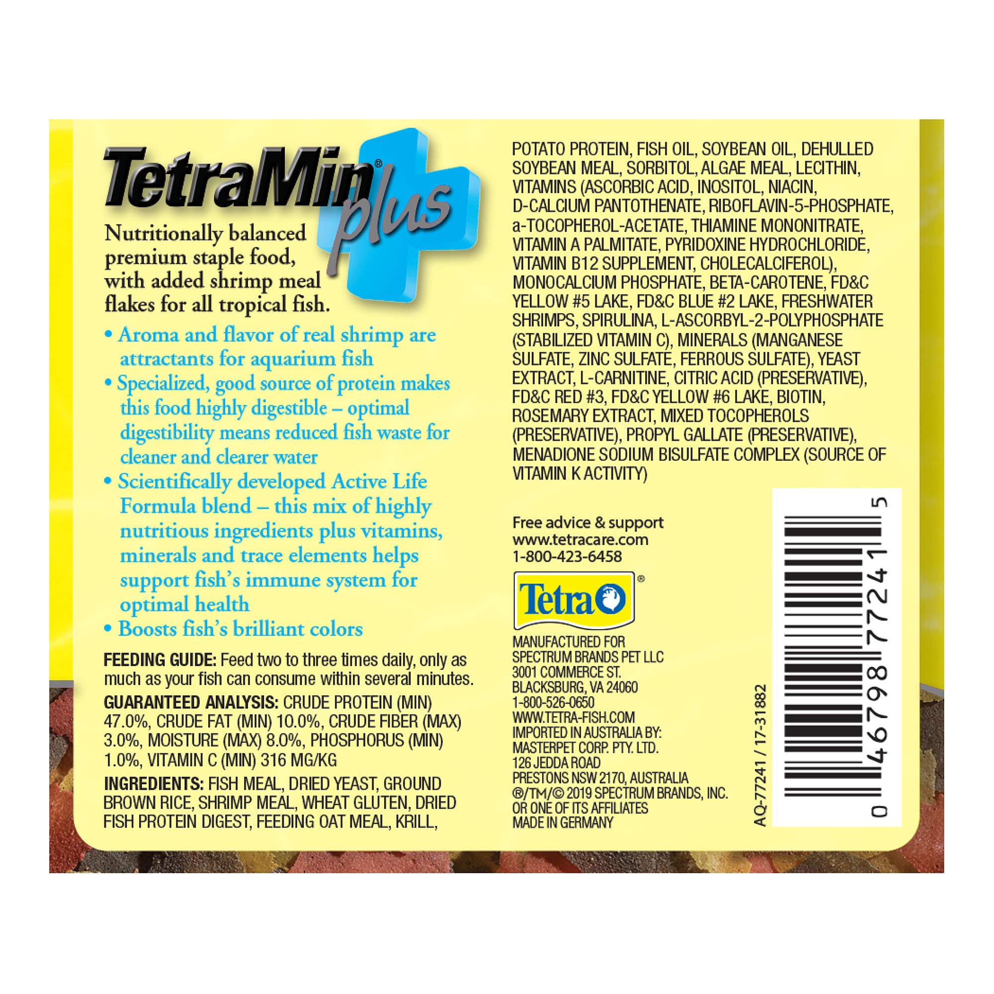 Flocons TetraMin Plus Tropicaux avec crevettes — saveur naturelle attirant les poissons