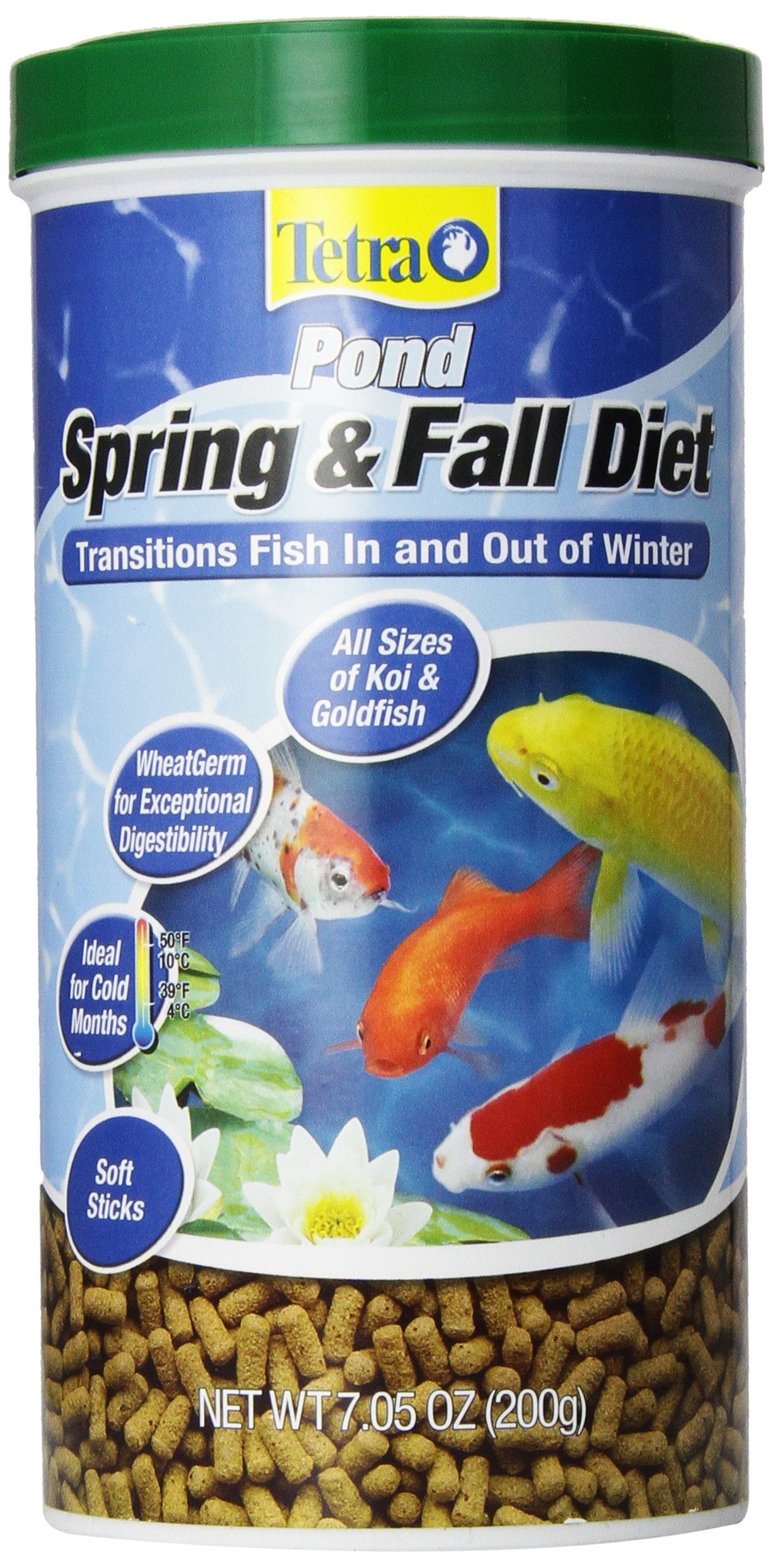 Nourriture TetraPond printemps et hiver pour koï et poissons décoratifs.
