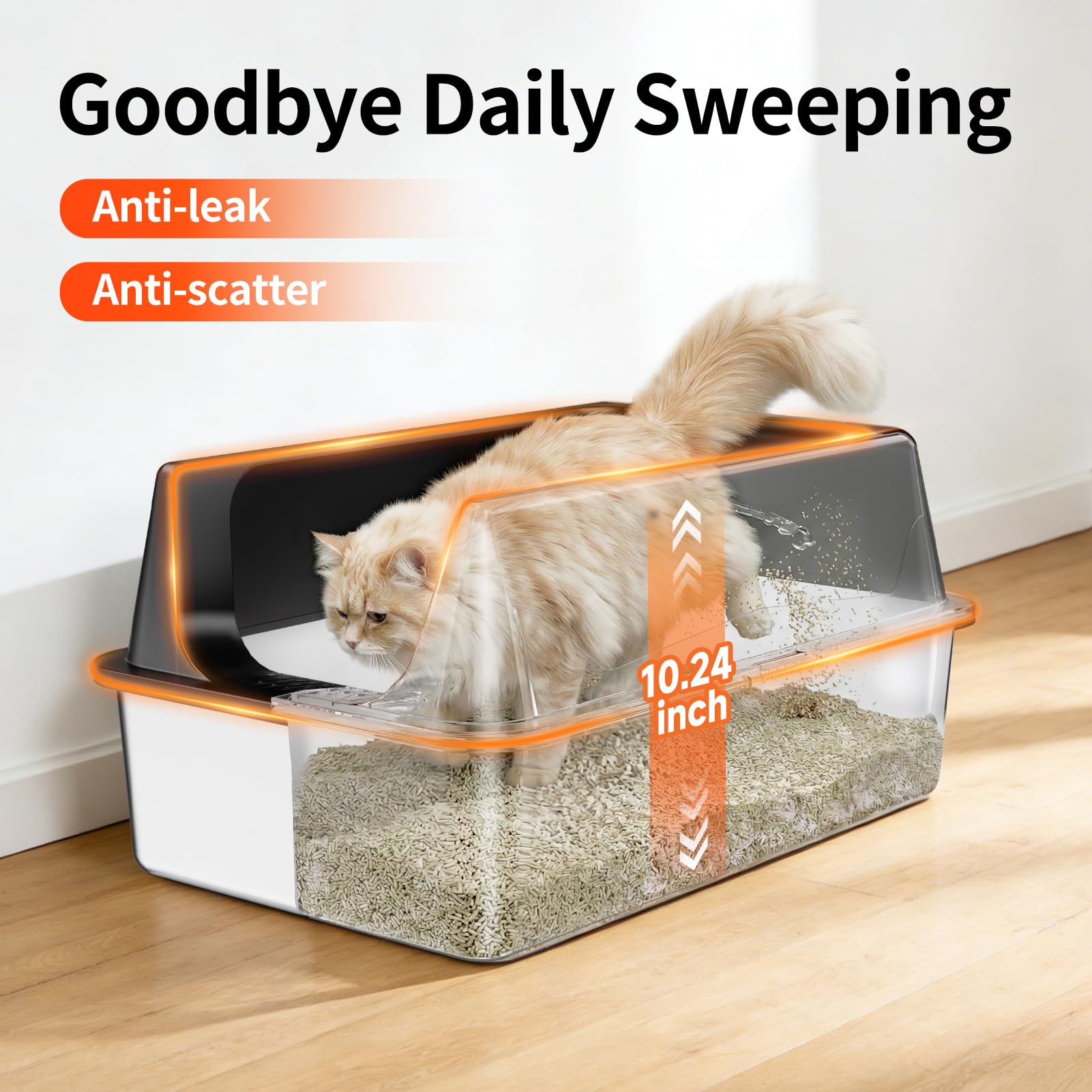 Tevila bac litière inox anti fuite pour grands chats.