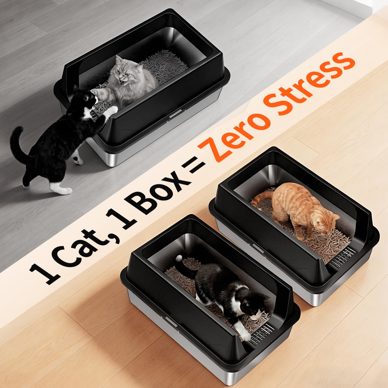Tevila 2-pack bac litière inox pour multi-chats.
