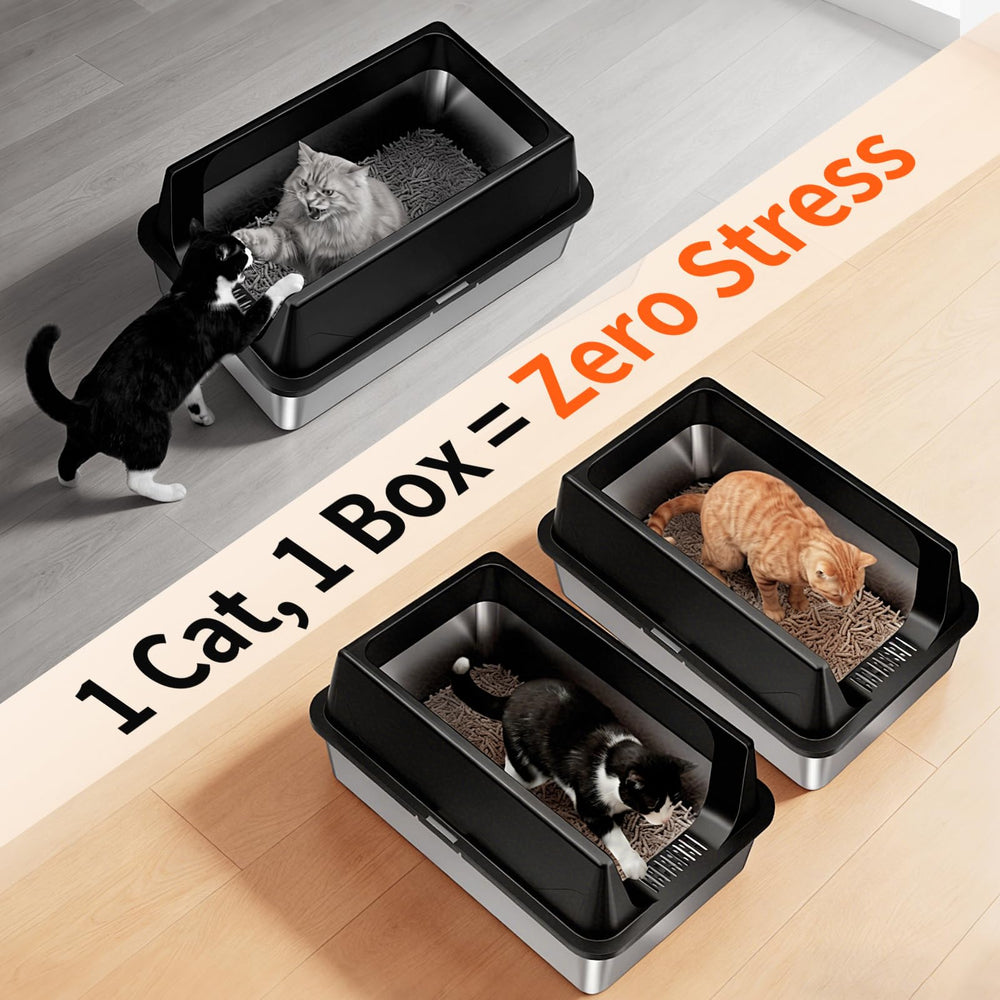 Tevila 2-pack bac litière inox pour multi-chats.