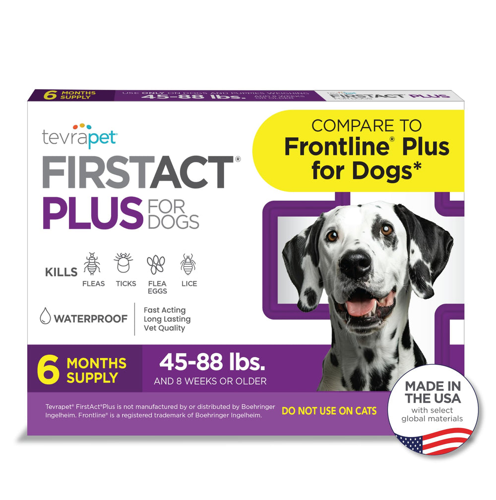 Boîte TevraPet FirstAct Plus pour chiens grands, emballage clair et informatif.
