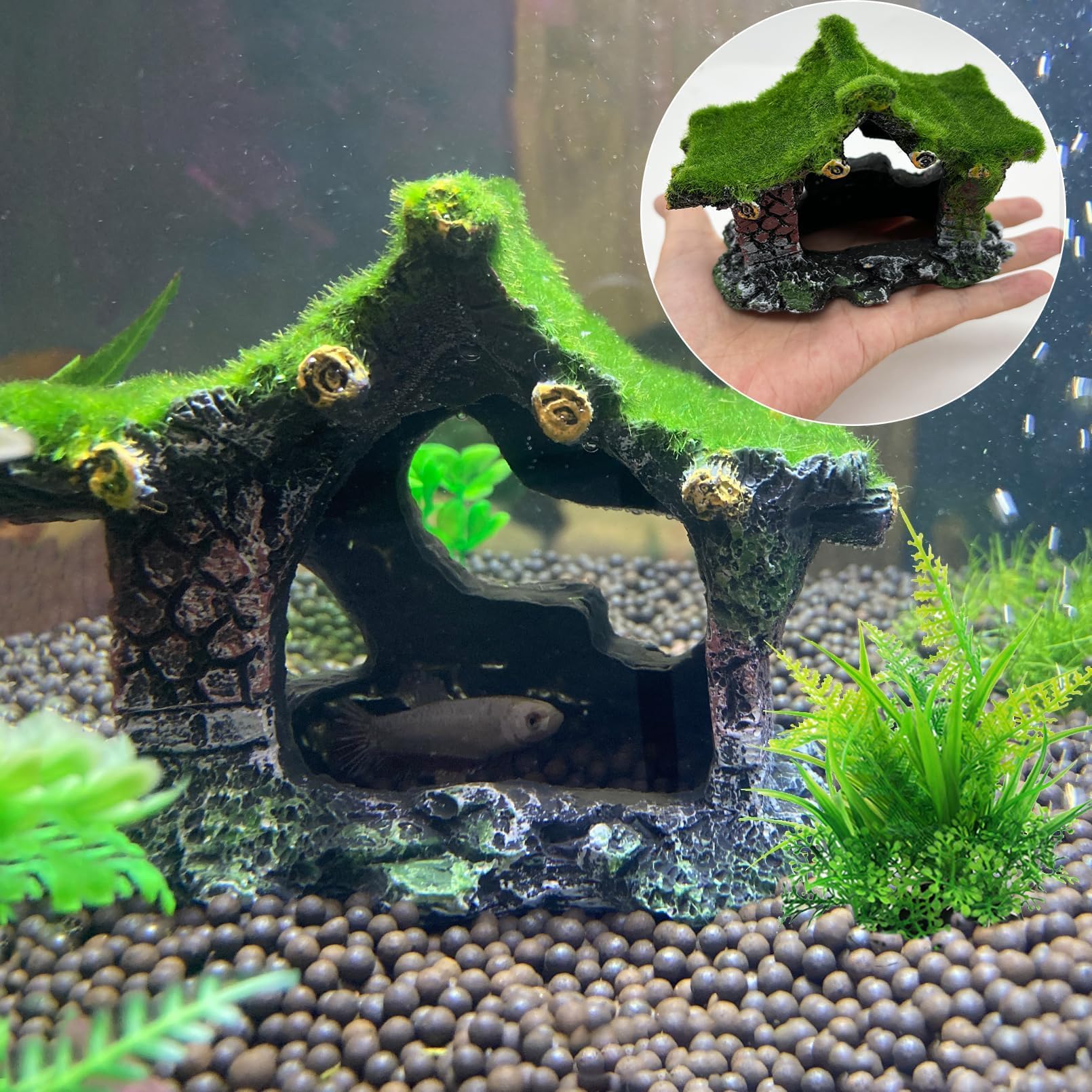 Tfwadmx ornament cave aquarium petite poisson offre refuge naturel et passage nageable.