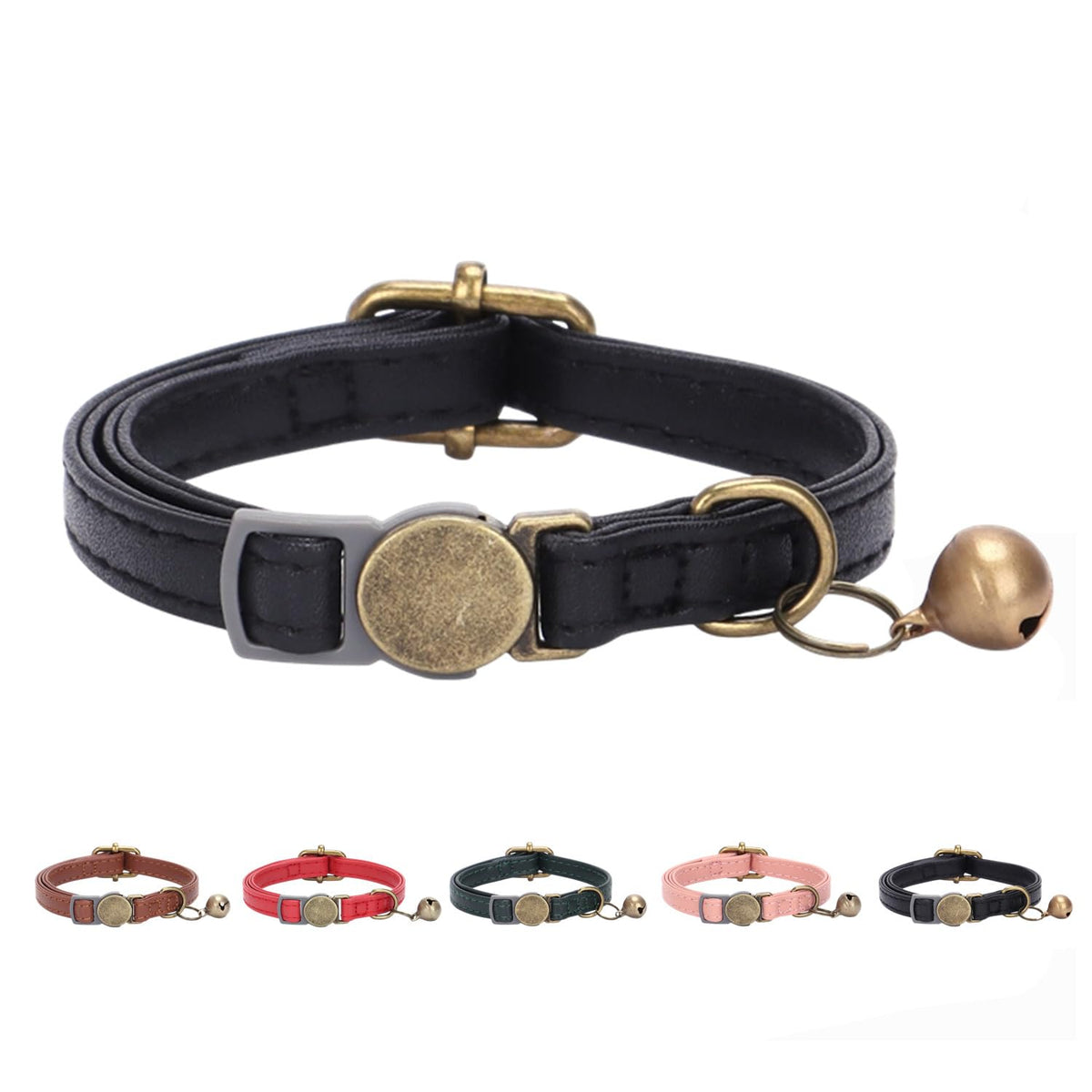 THAIN collier cuir cloche brass, repérez facilement votre chat