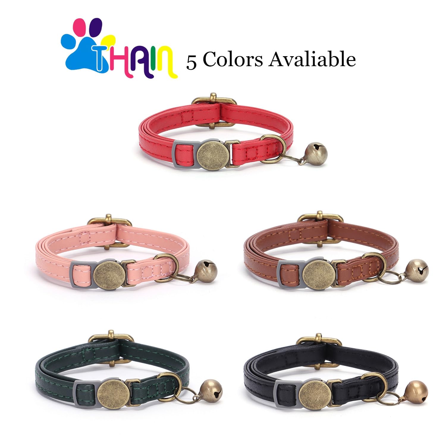 THAIN collier léger en PU, confort quotidien pour votre chat.