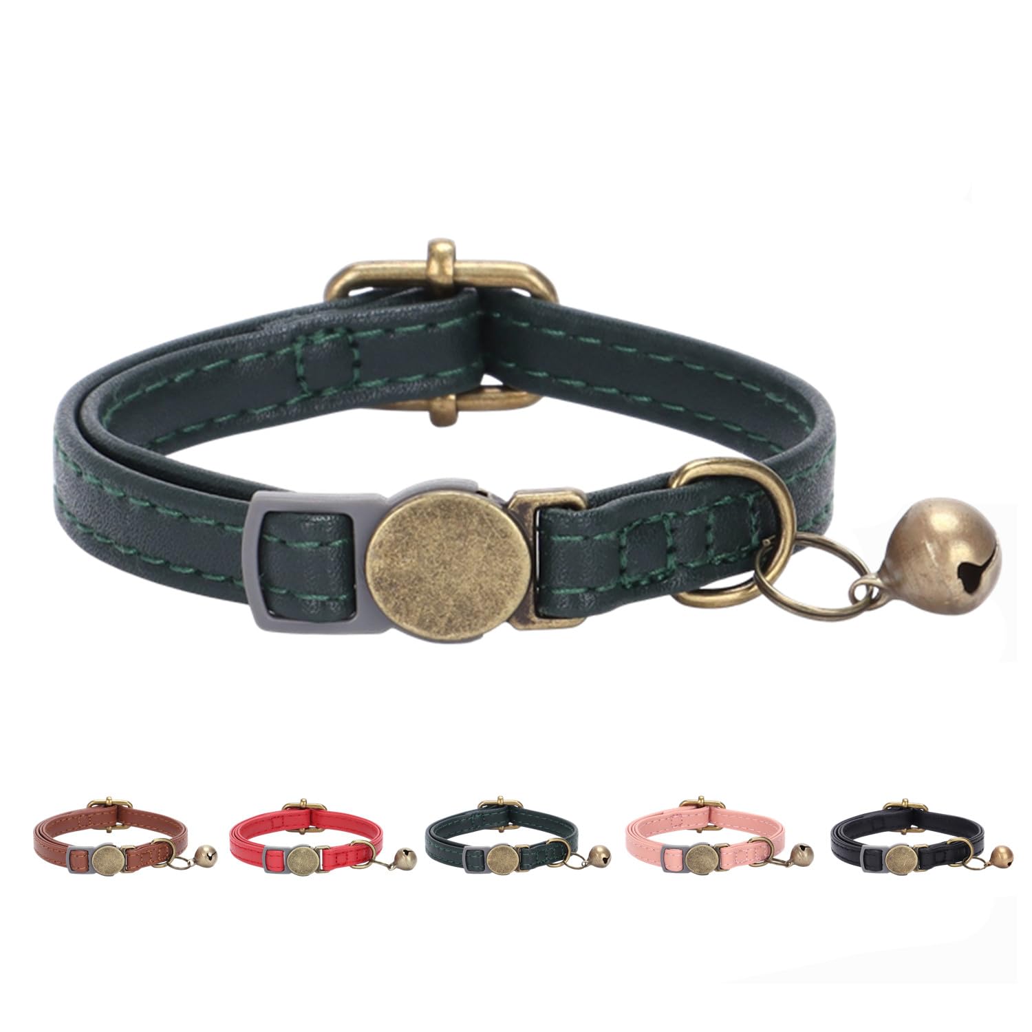 Collier THAIN en cuir avec clochette rétro pour retrouver rapidement votre chat.