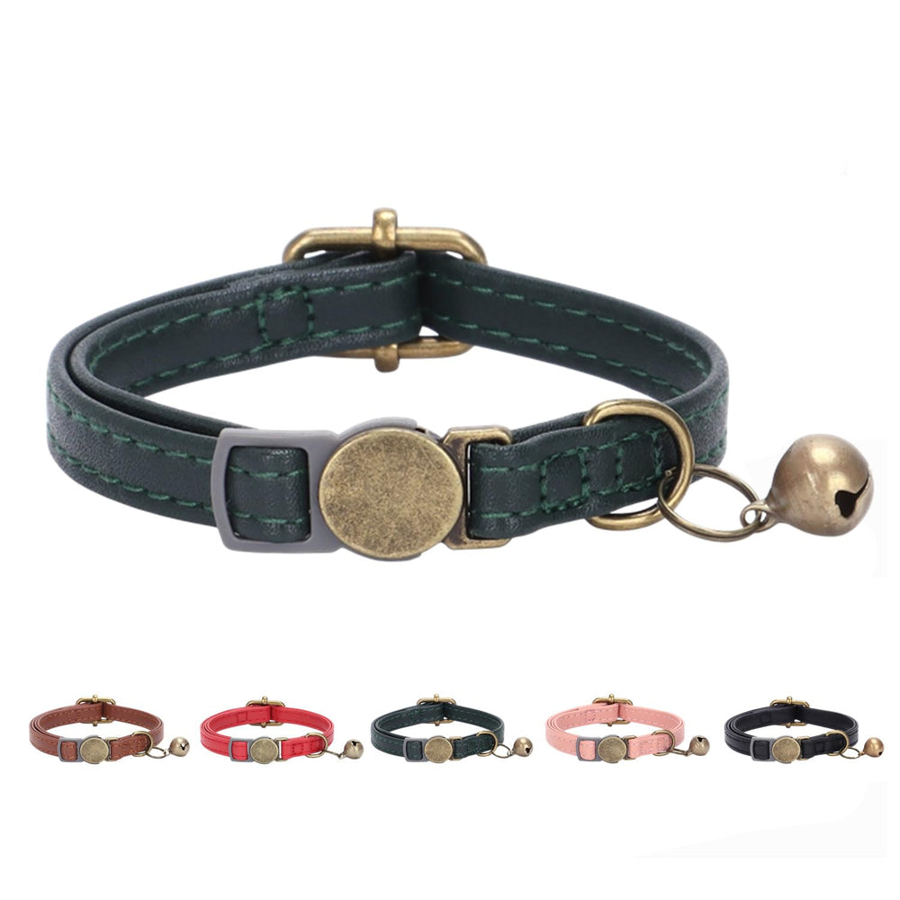 Collier THAIN en cuir avec clochette rétro pour retrouver rapidement votre chat.