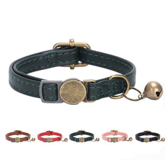 Collier THAIN en cuir avec clochette rétro pour retrouver rapidement votre chat.