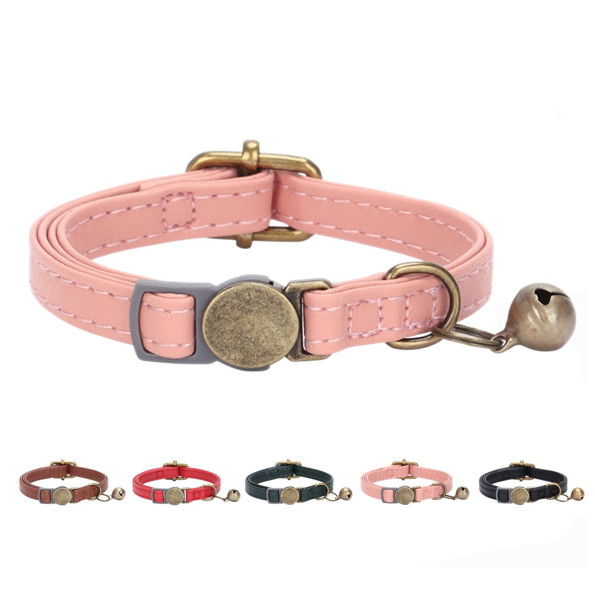 THAIN collier chat cuir rose avec boucle sécurité pour plus de sécurité et de confort.