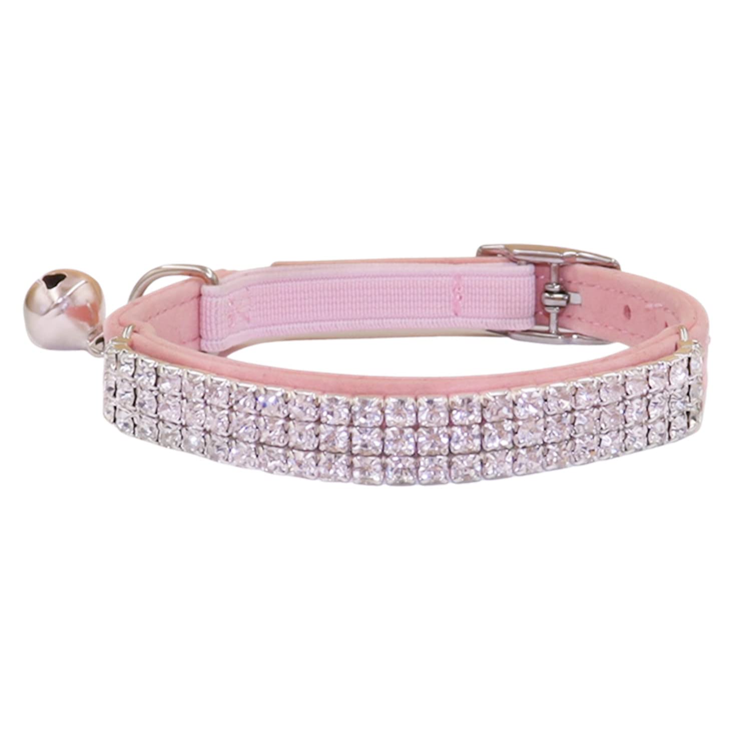 Collier THAIN pour chat en velours rose avec rhinestones brillants, confort et style.
