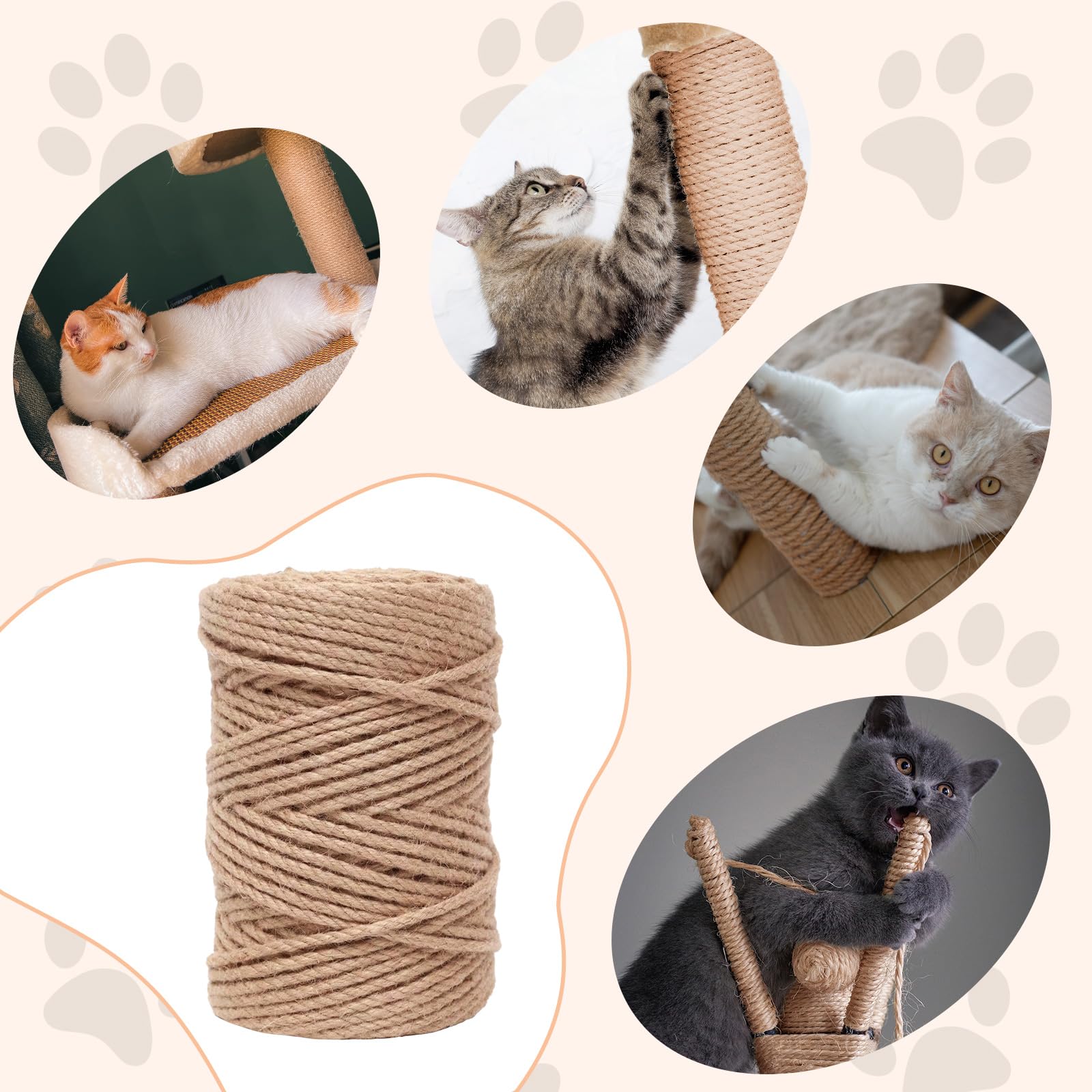 THAMIAO corde sisal naturelle, utilisation facile lors de l'assemblage d'un arbre à chat.