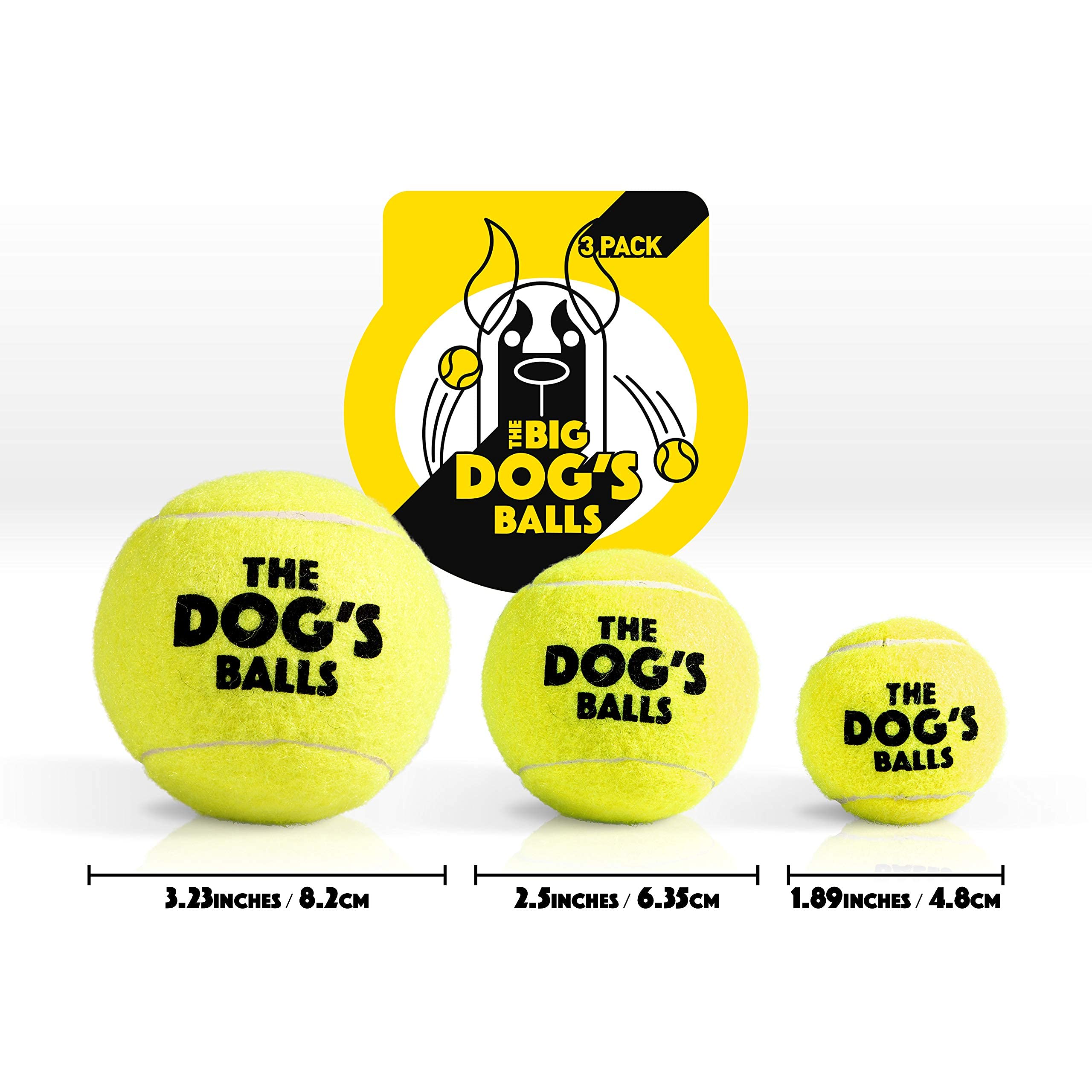 The Dog's Balls - Paquet de 3 balles jaunes, visibilité accrue.