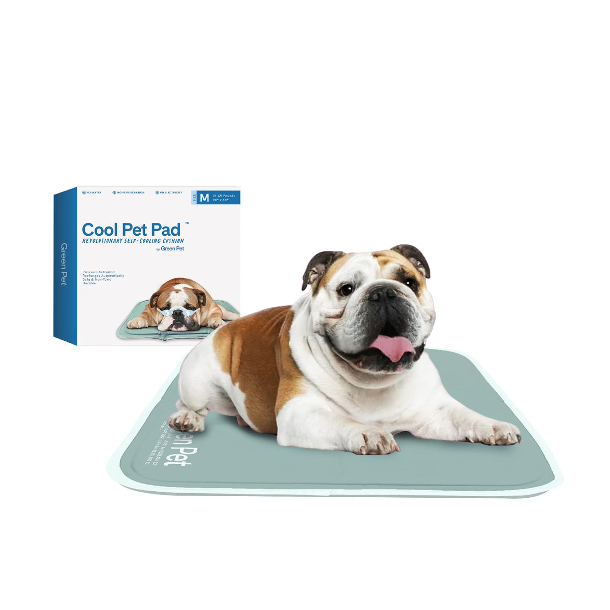The Green Pet Shop Tapis refroidissant medium sage sur le sol, fraîcheur immédiate pour chiens et chats.