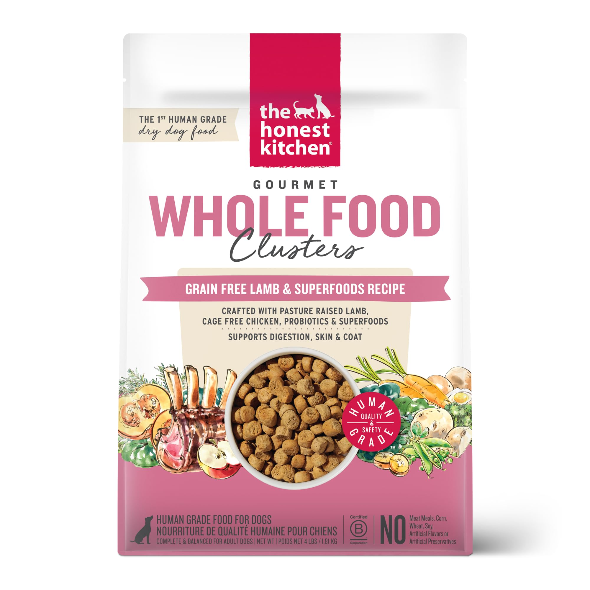 The Honest Kitchen agglomerats d'agneau sans cereales pour chien, repas quotidien pratique