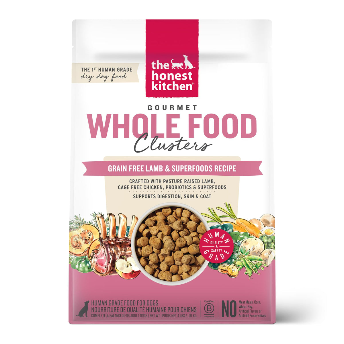 The Honest Kitchen agglomerats d'agneau sans cereales pour chien, repas quotidien pratique