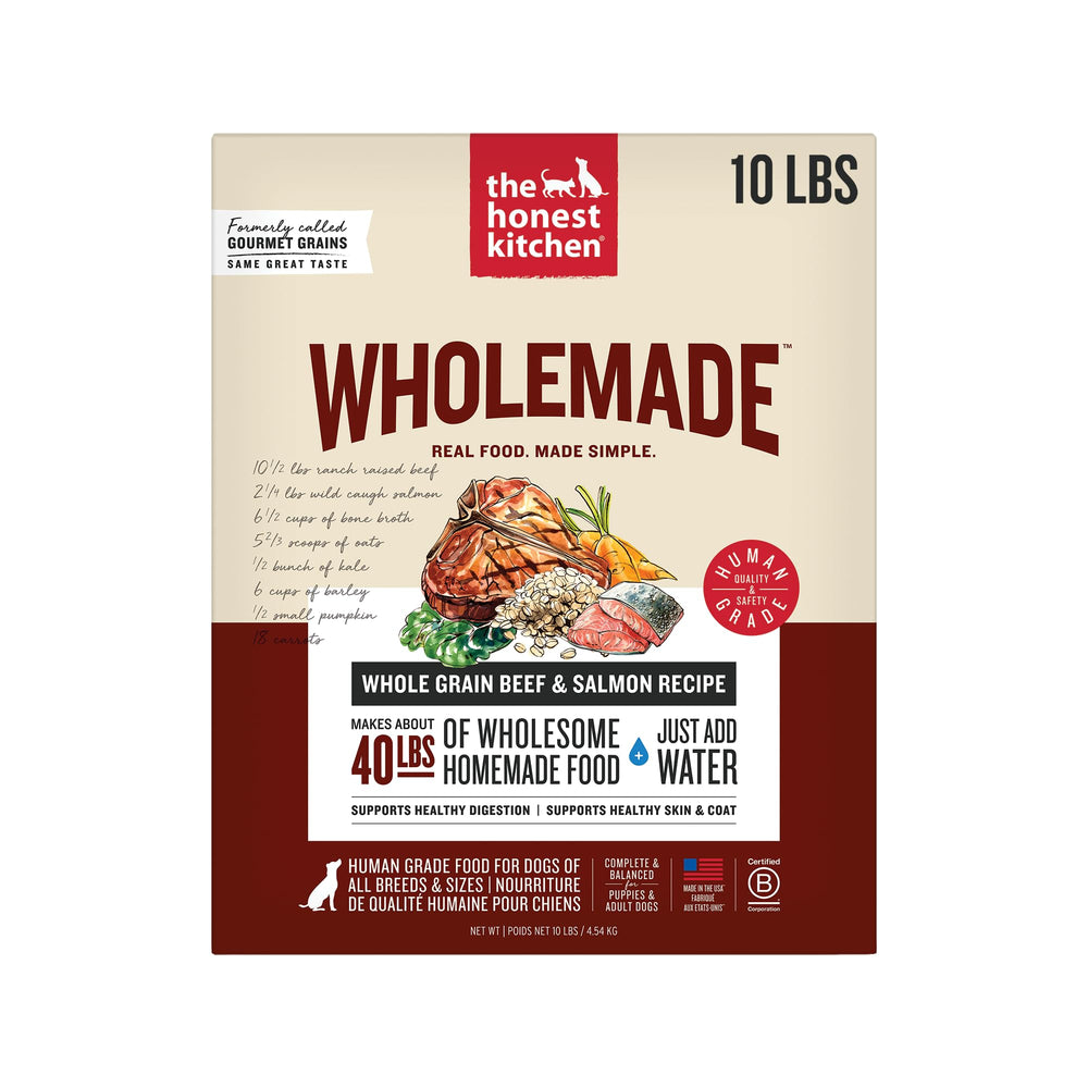 The Honest Kitchen alimentation déshydratée, bol appétissant avec boeuf et saumon pour repas équilibré.