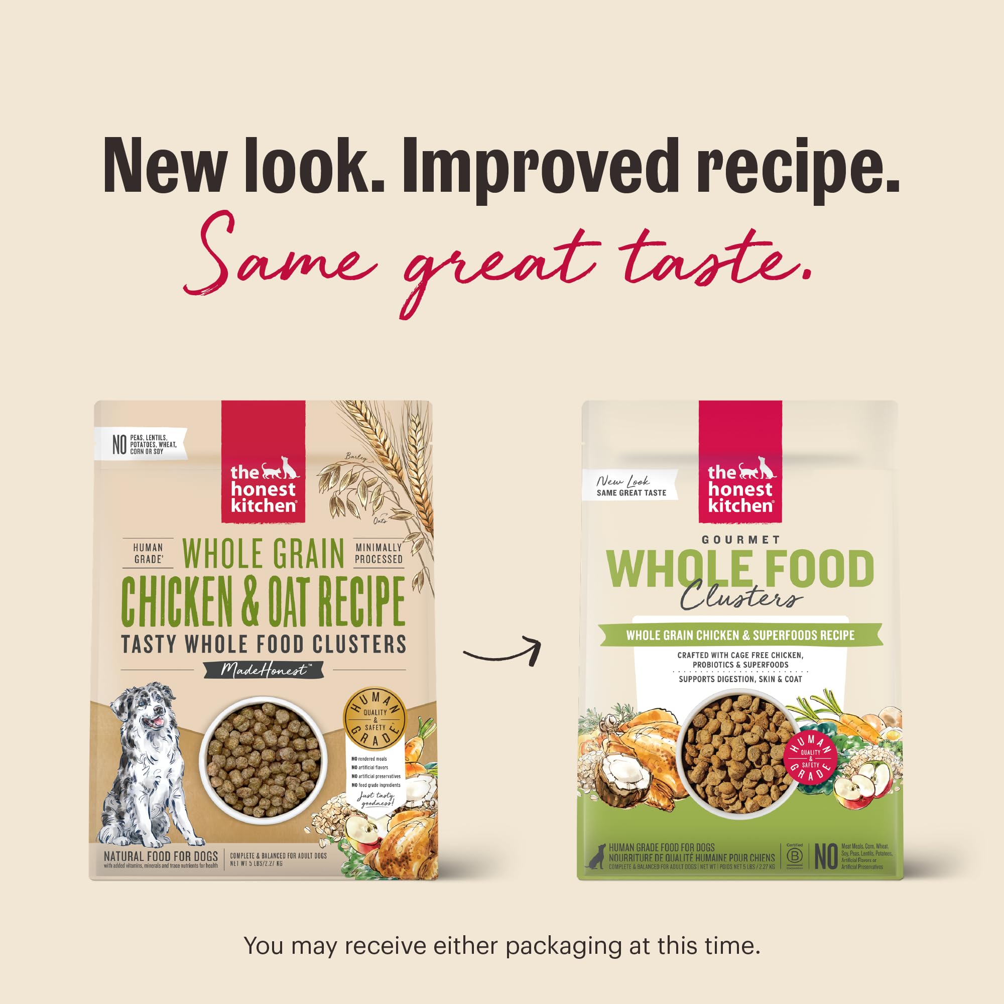 Sachet The Honest Kitchen poulet et avoine, repas complet rapide.