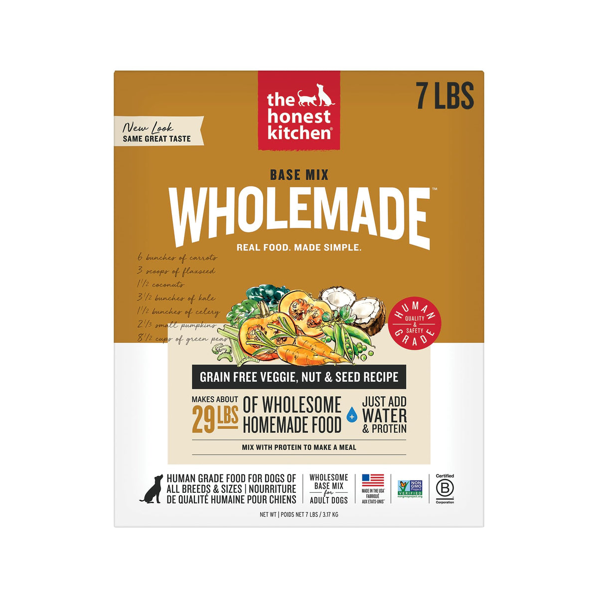 The Honest Kitchen base mix sans grains, versement d'eau chaude pour repas faciles.