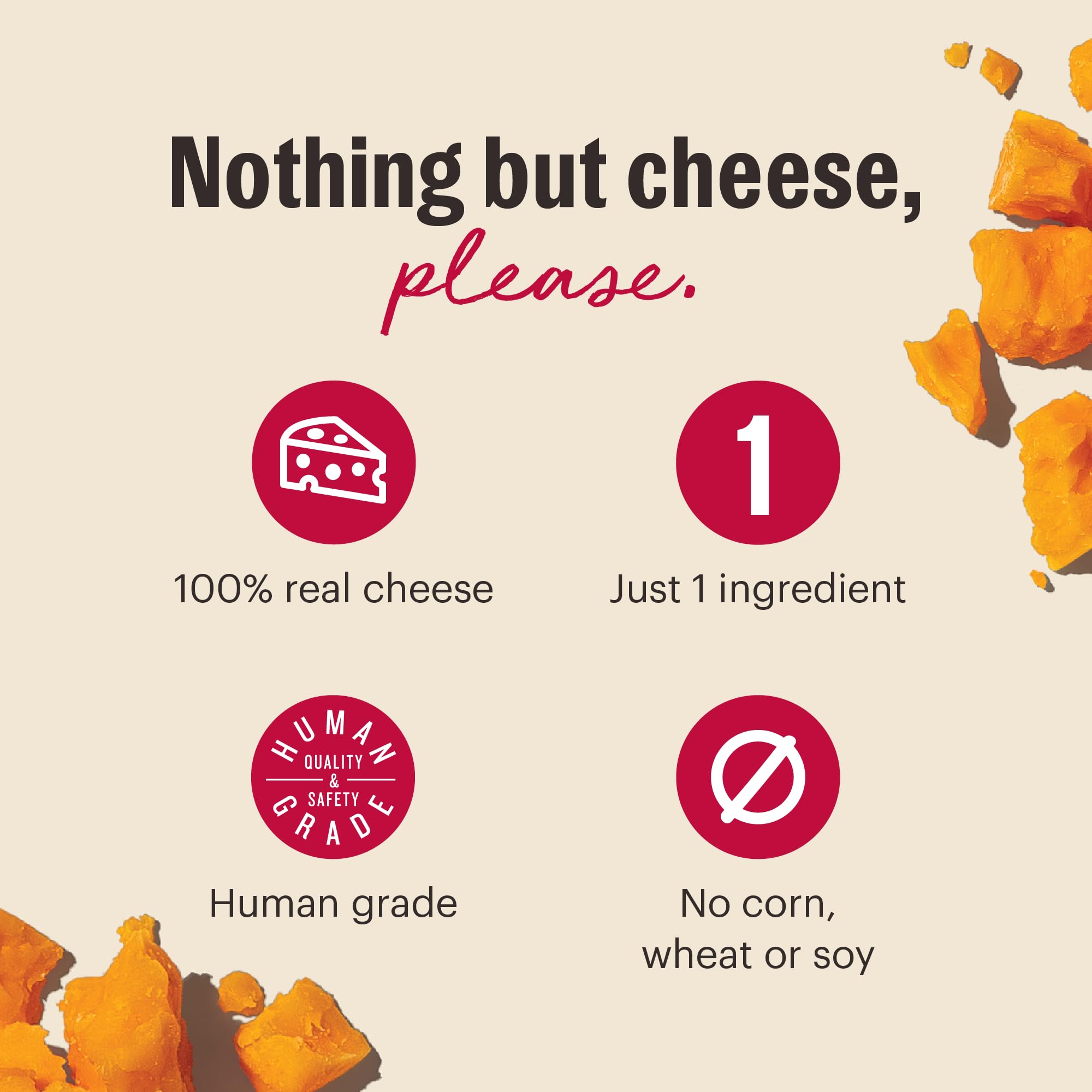 The Honest Kitchen bouchées-fromage-cheddar, sans additifs et ingrédients indésirables pour le quotidien.