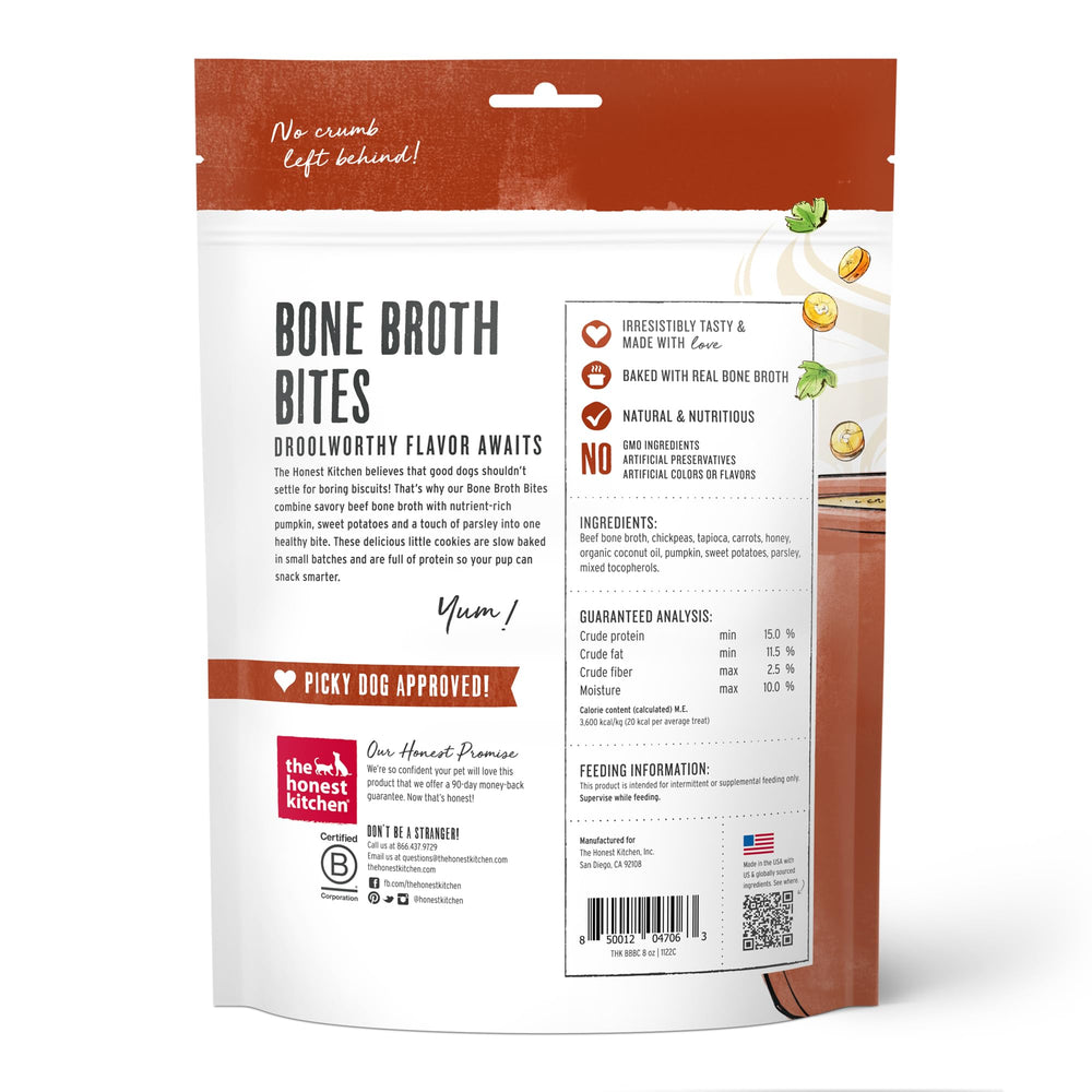 Emballage The Honest Kitchen Bone Broth Bites prêt à l'emploi pour l'entraînement.