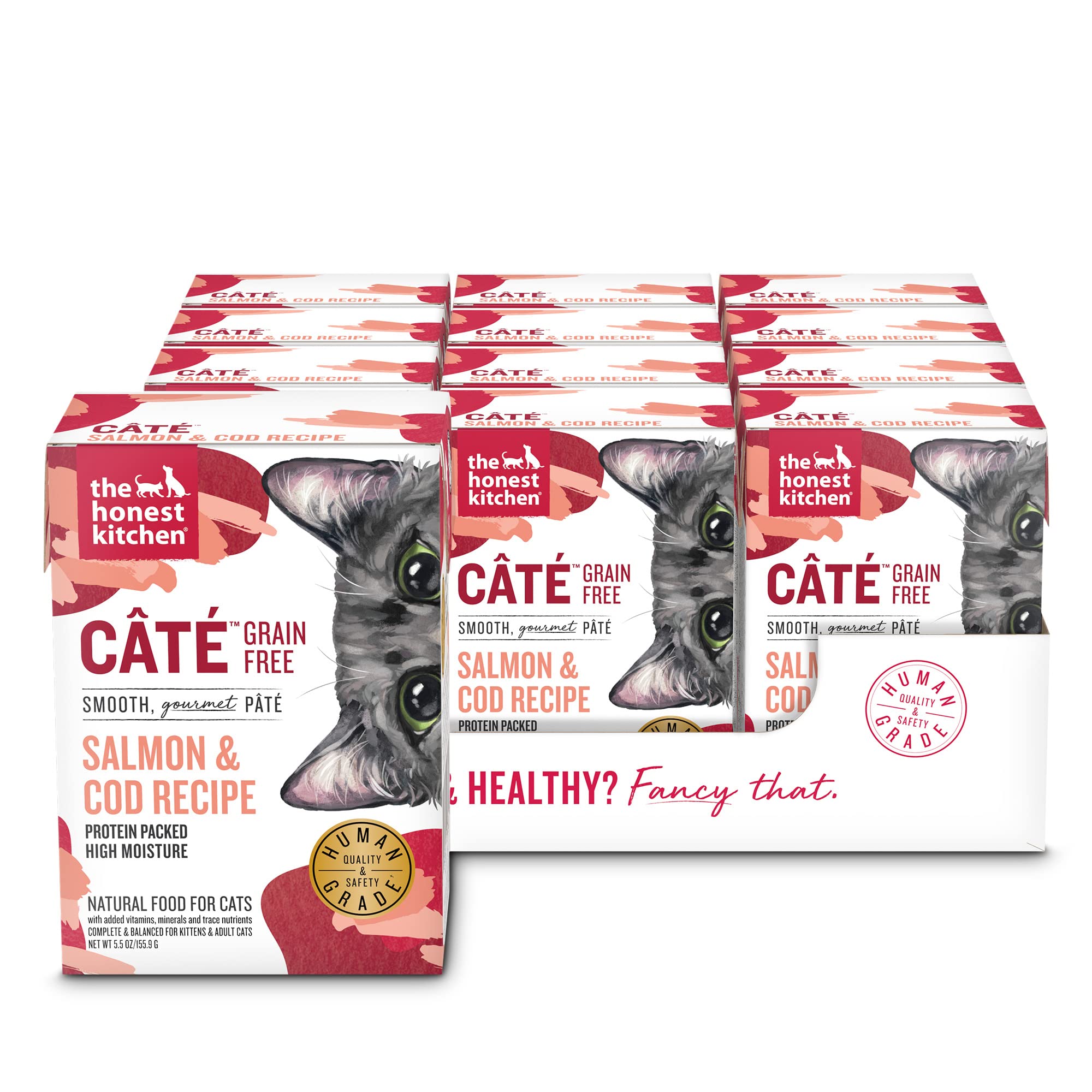 The Honest Kitchen Cat Pâté Saumon Cabillaud Pack 12 : pâté humide nourrissant et savoureux.
