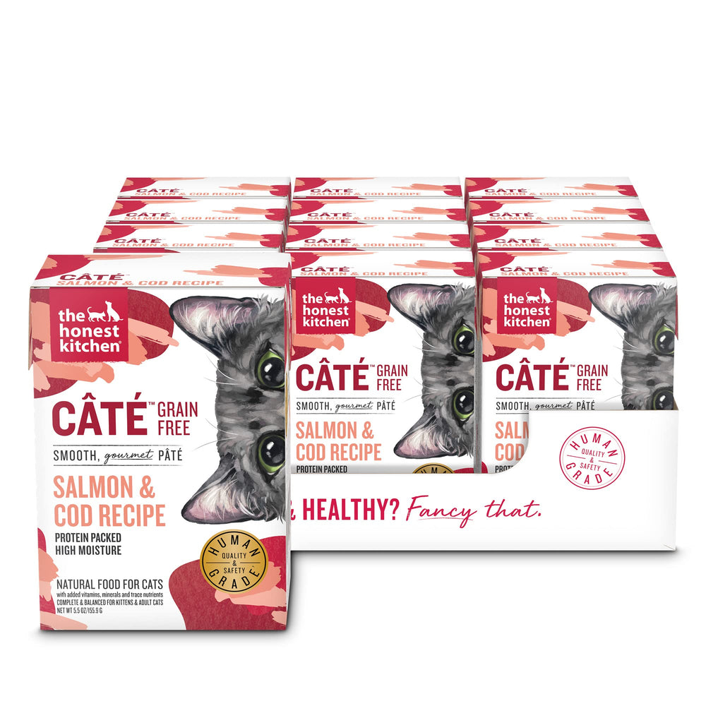 The Honest Kitchen Cat Pâté Saumon Cabillaud Pack 12 : pâté humide nourrissant et savoureux.