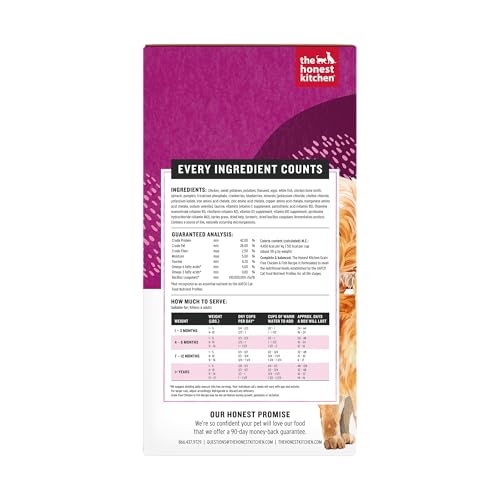 The Honest Kitchen chat - poulet-poisson rehydraté avec eau chaude, repas complet