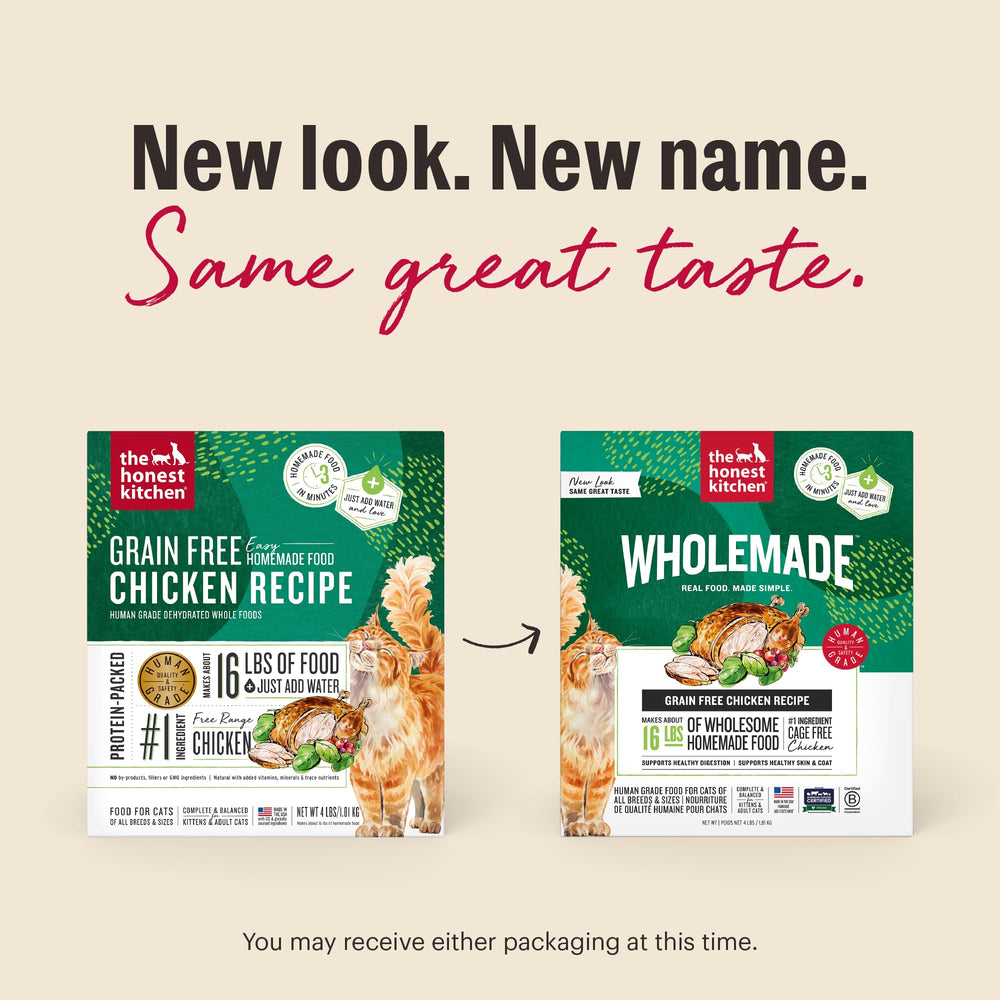 The Honest Kitchen chat-poulet protéines de haute qualité utilisées dans une texture appétissante.
