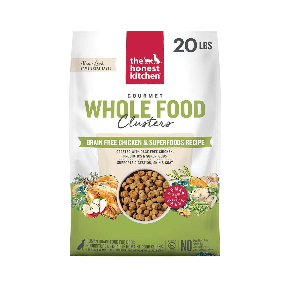 The Honest Kitchen – Morceaux poulet pour chien, texture appétissante et nutrition équilibrée.