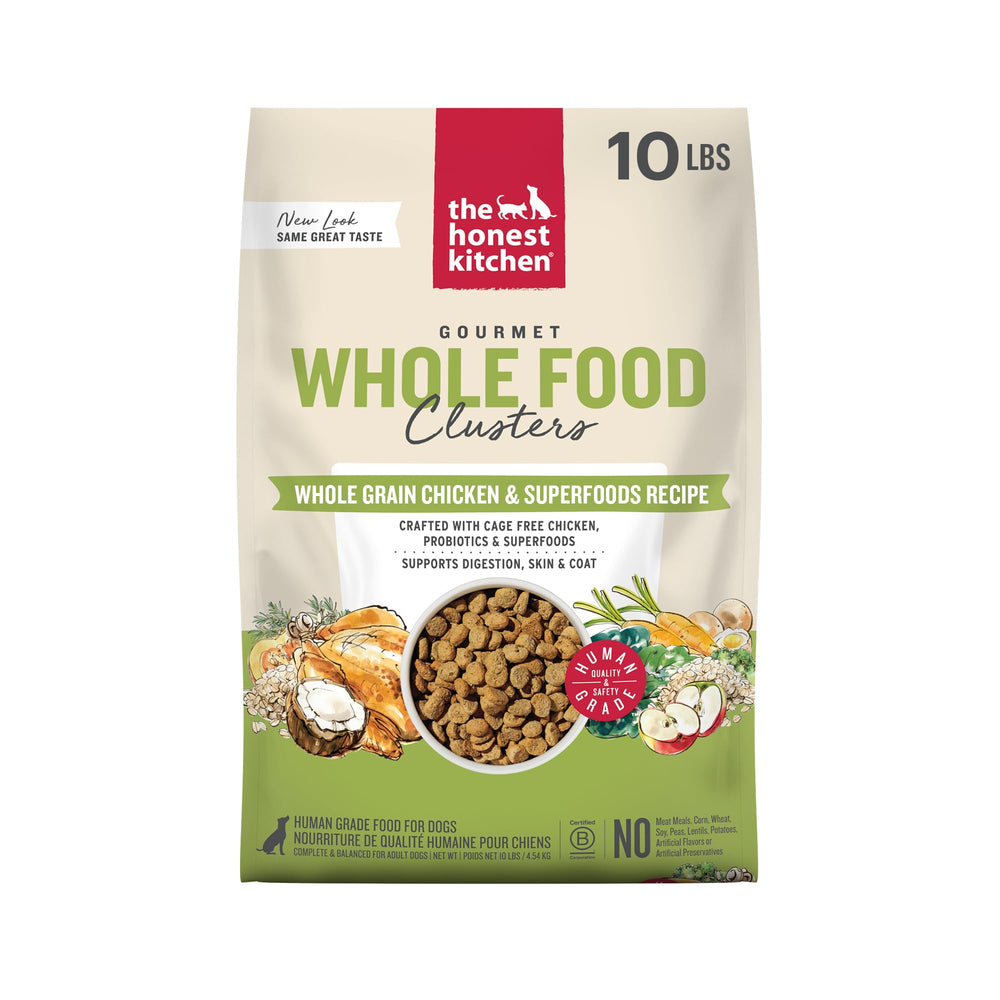 The Honest Kitchen – nourriture pour chien déshydratée au poulet et avoine, prête à réhydrater rapidement.