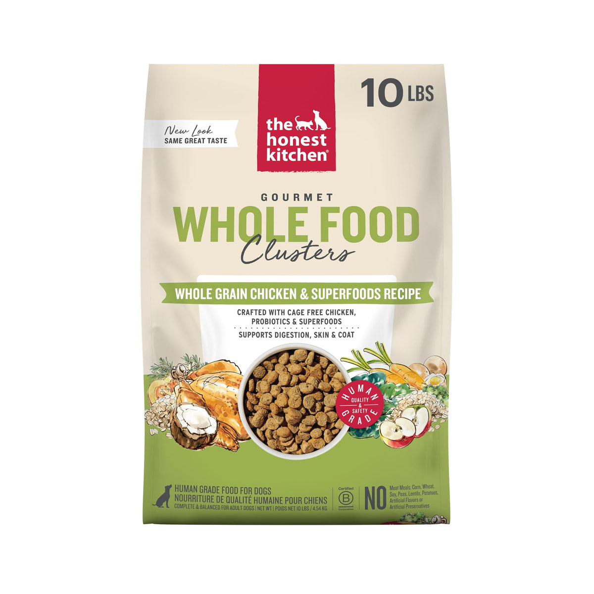 The Honest Kitchen – nourriture pour chien déshydratée au poulet et avoine, prête à réhydrater rapidement.