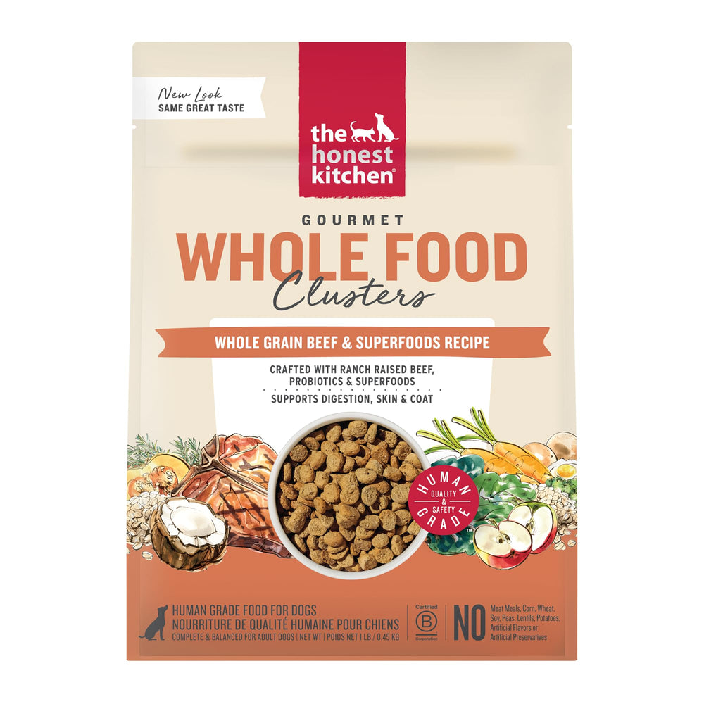 The Honest Kitchen Clusters boeuf et avoine — sac, repas pratique et nutritif.