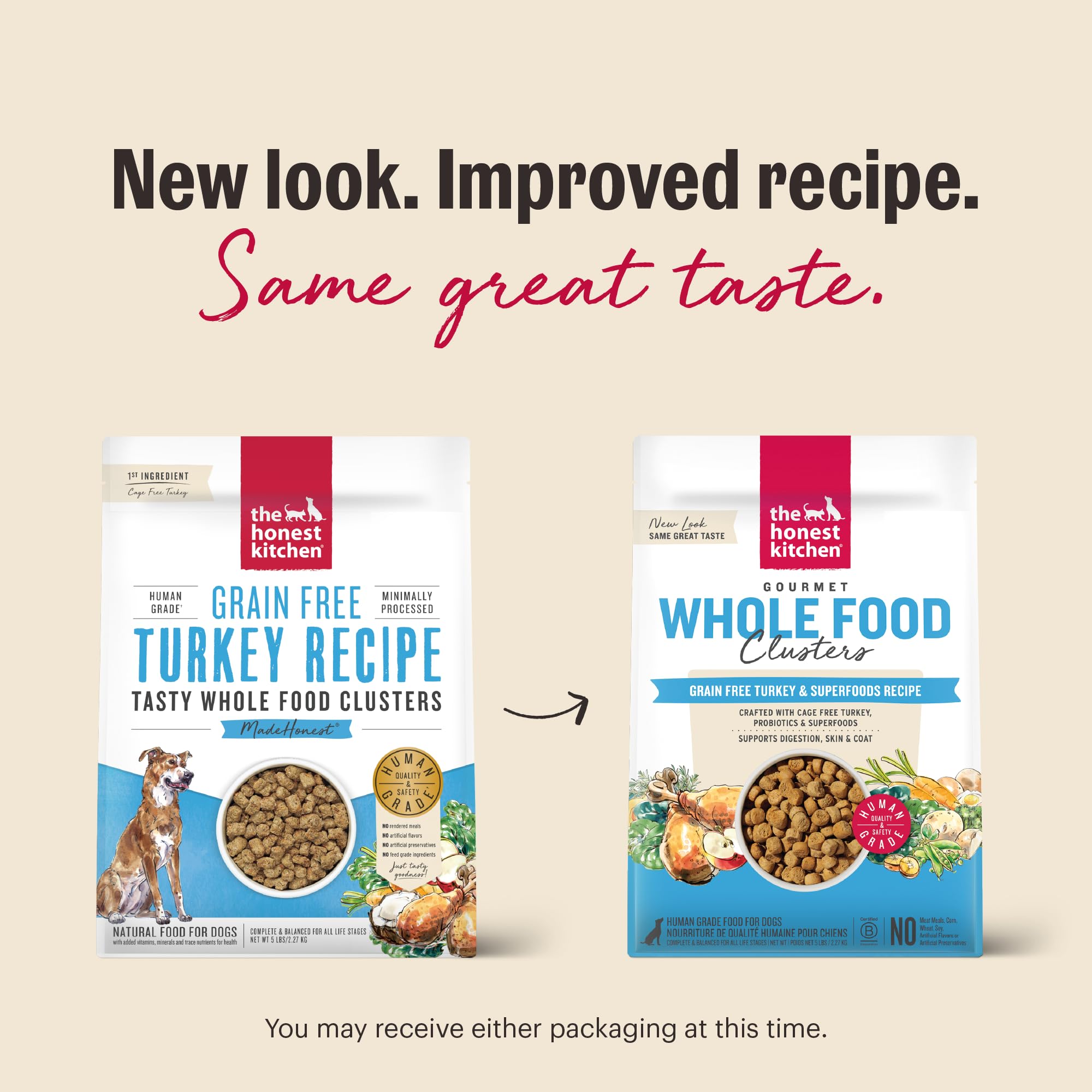 The Honest Kitchen Clusters dinde sans céréales, portion pratique pour repas quotidien.